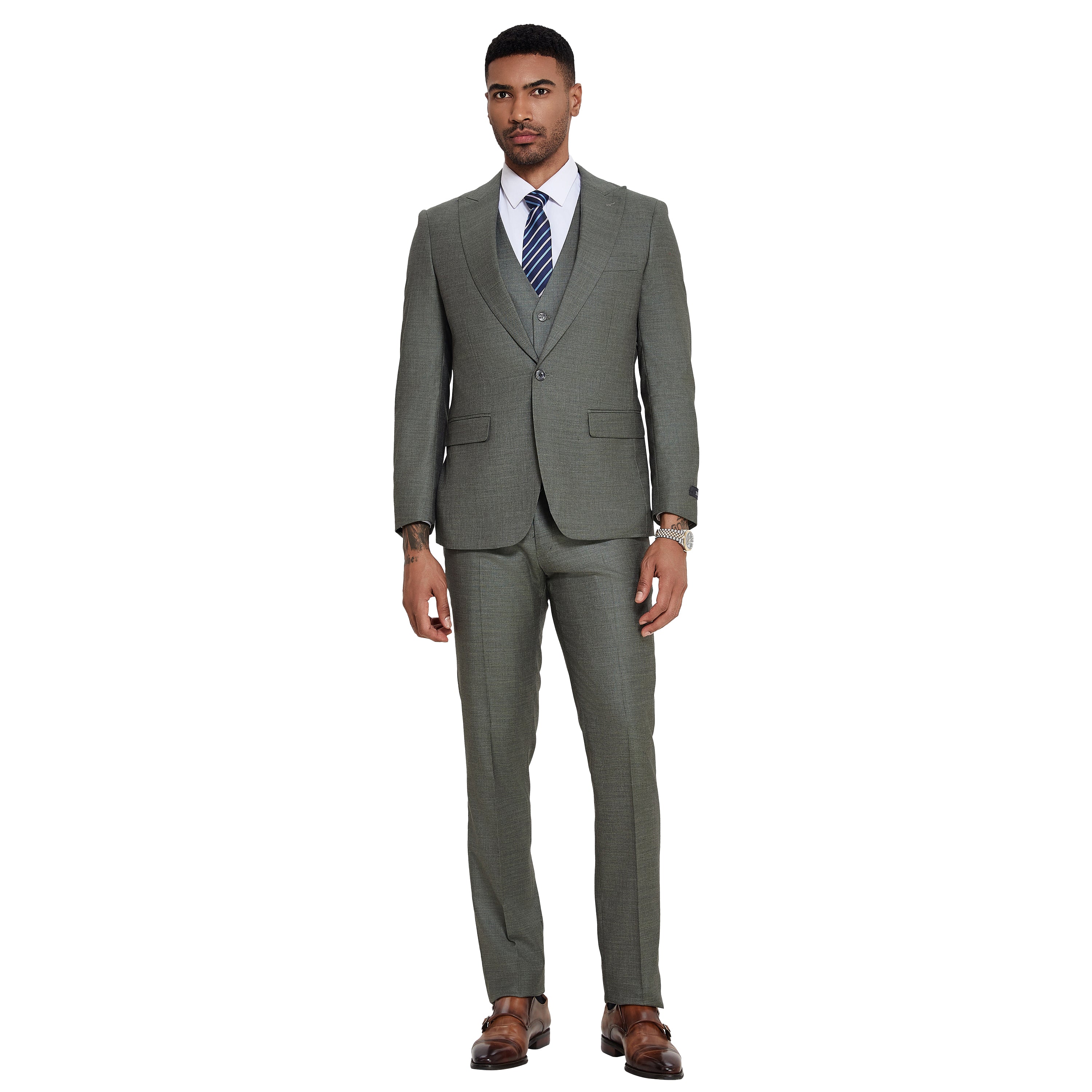 3 PC Skinny Fit 3-Piece Suit | Men's Textured Tailored Jacket, Waistcoat & Trousers
