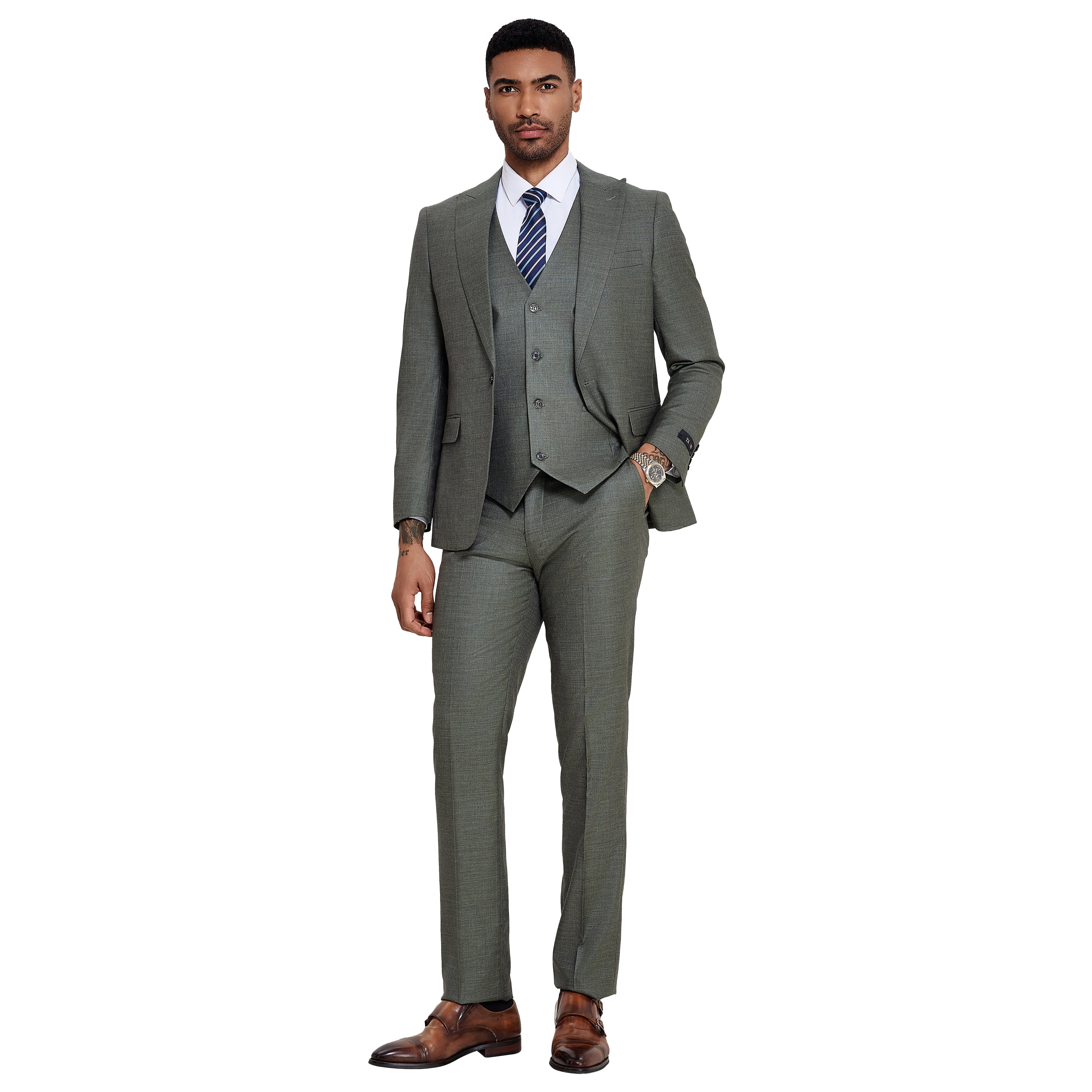 3 PC Skinny Fit 3-Piece Suit | Men's Textured Tailored Jacket, Waistcoat & Trousers