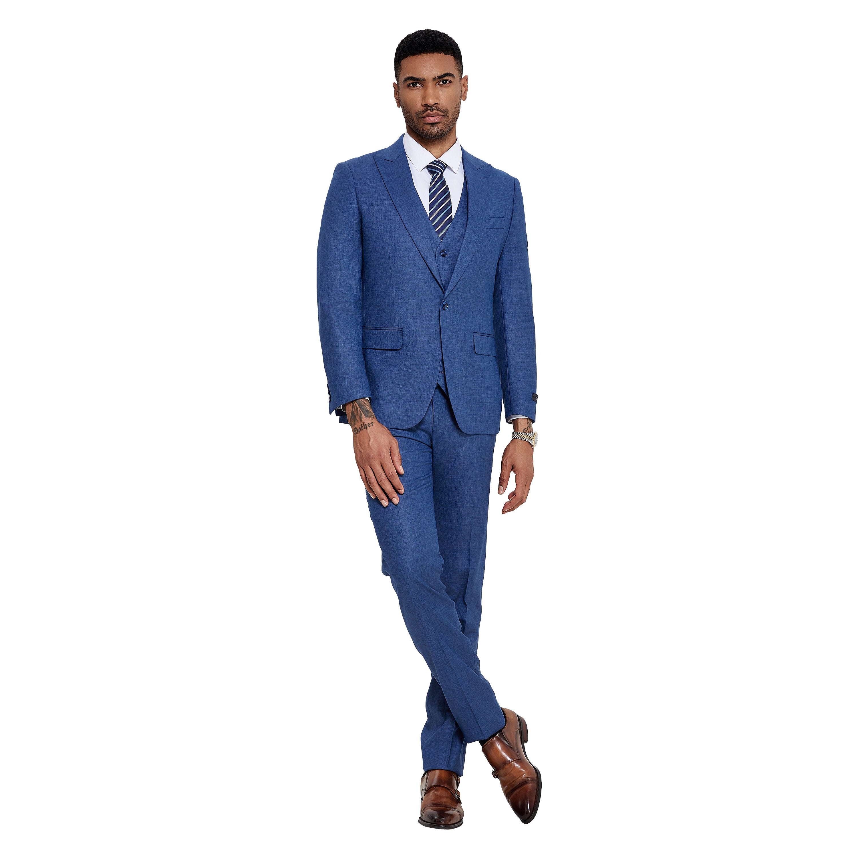 3 PC Skinny Fit 3-Piece Suit | Men's Textured Tailored Jacket, Waistcoat & Trousers