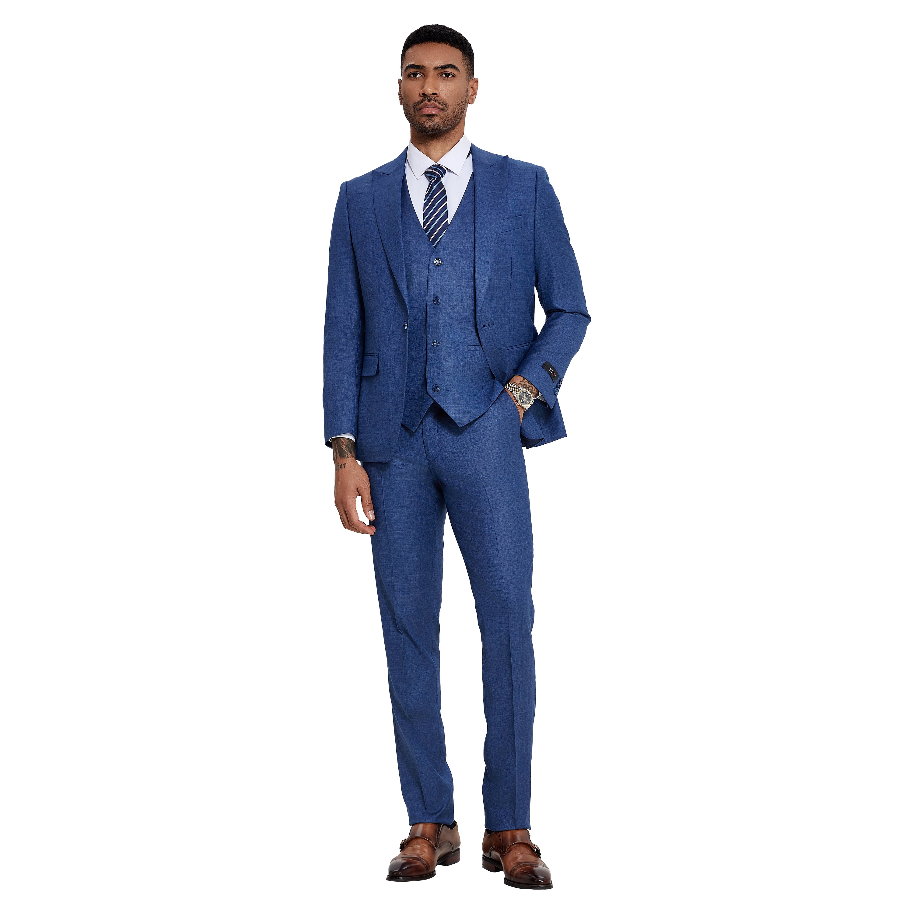 3 PC Skinny Fit 3-Piece Suit | Men's Textured Tailored Jacket, Waistcoat & Trousers