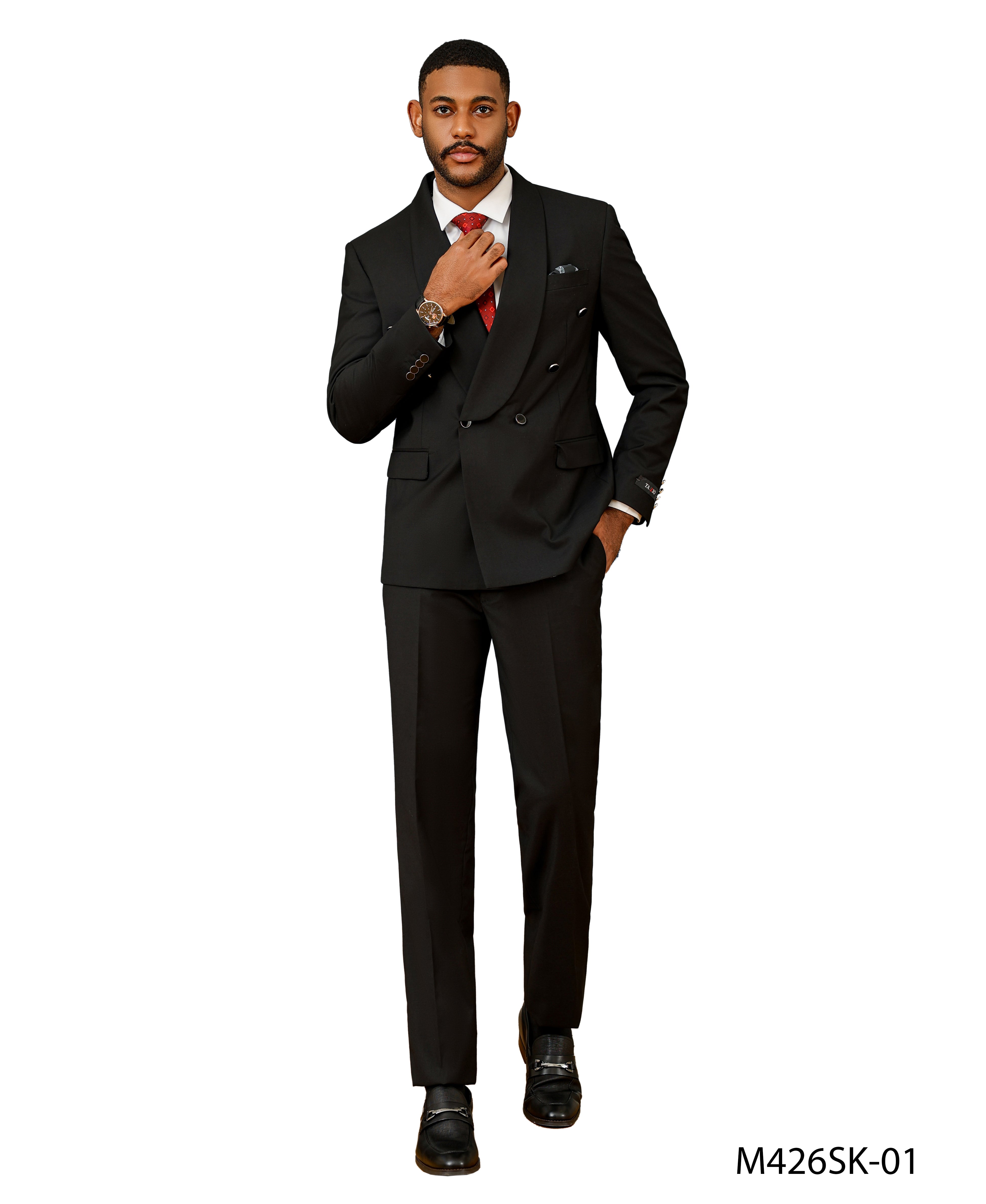 3pc Solid Double Breasted Big Satin Shawl Lapel