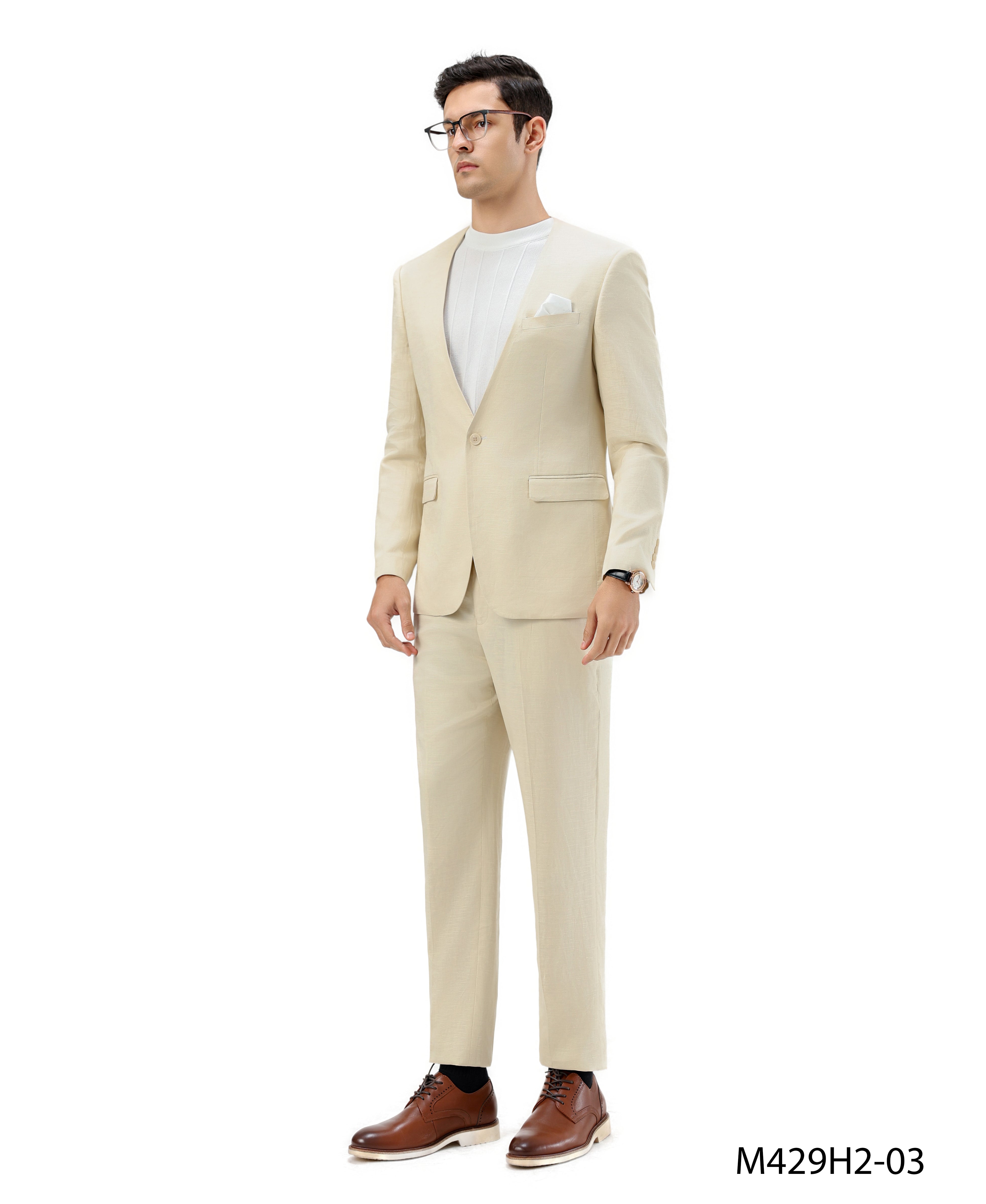 2pc Solid Collarless Suit With Matching Pants