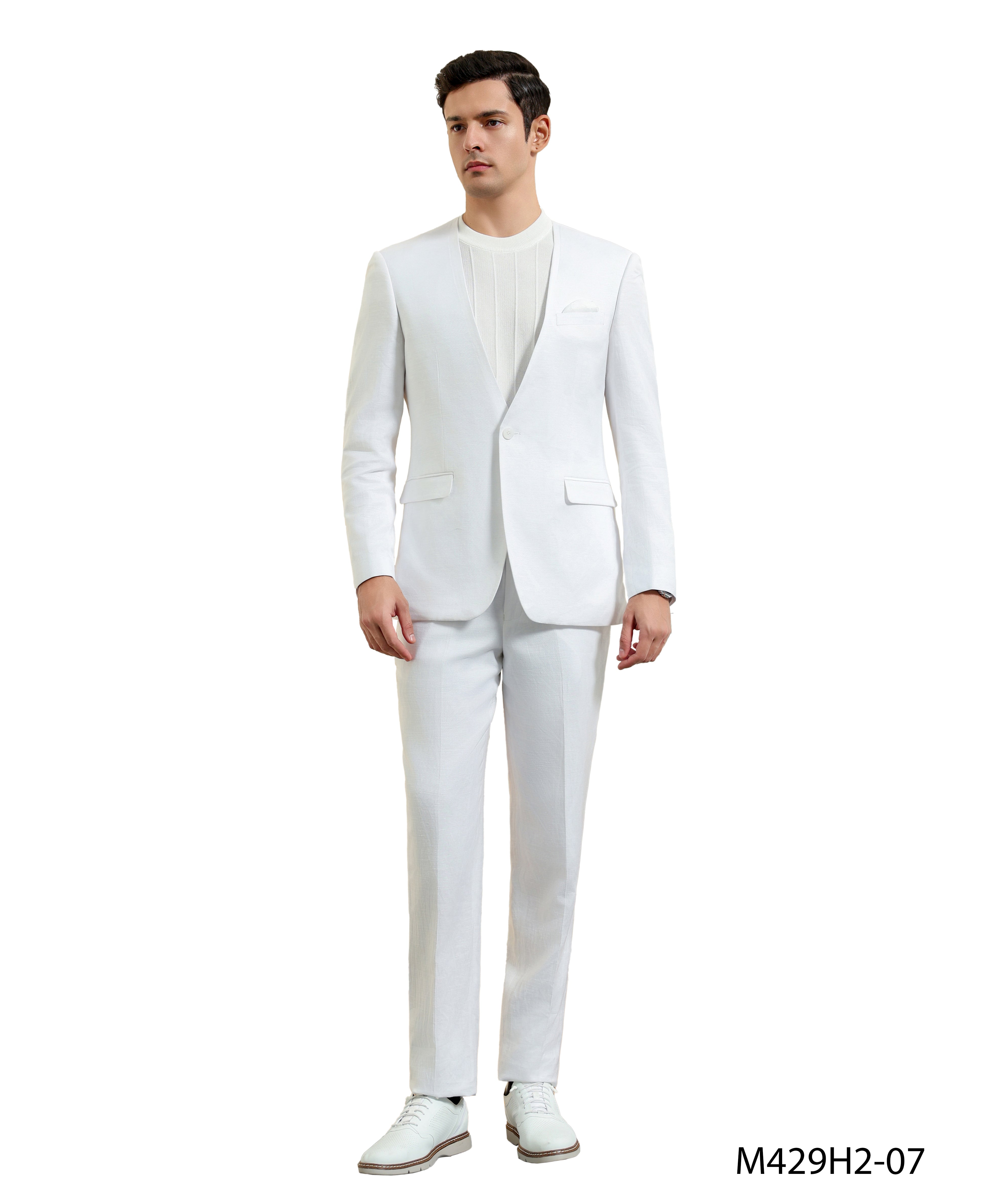 2pc Solid Collarless Suit With Matching Pants