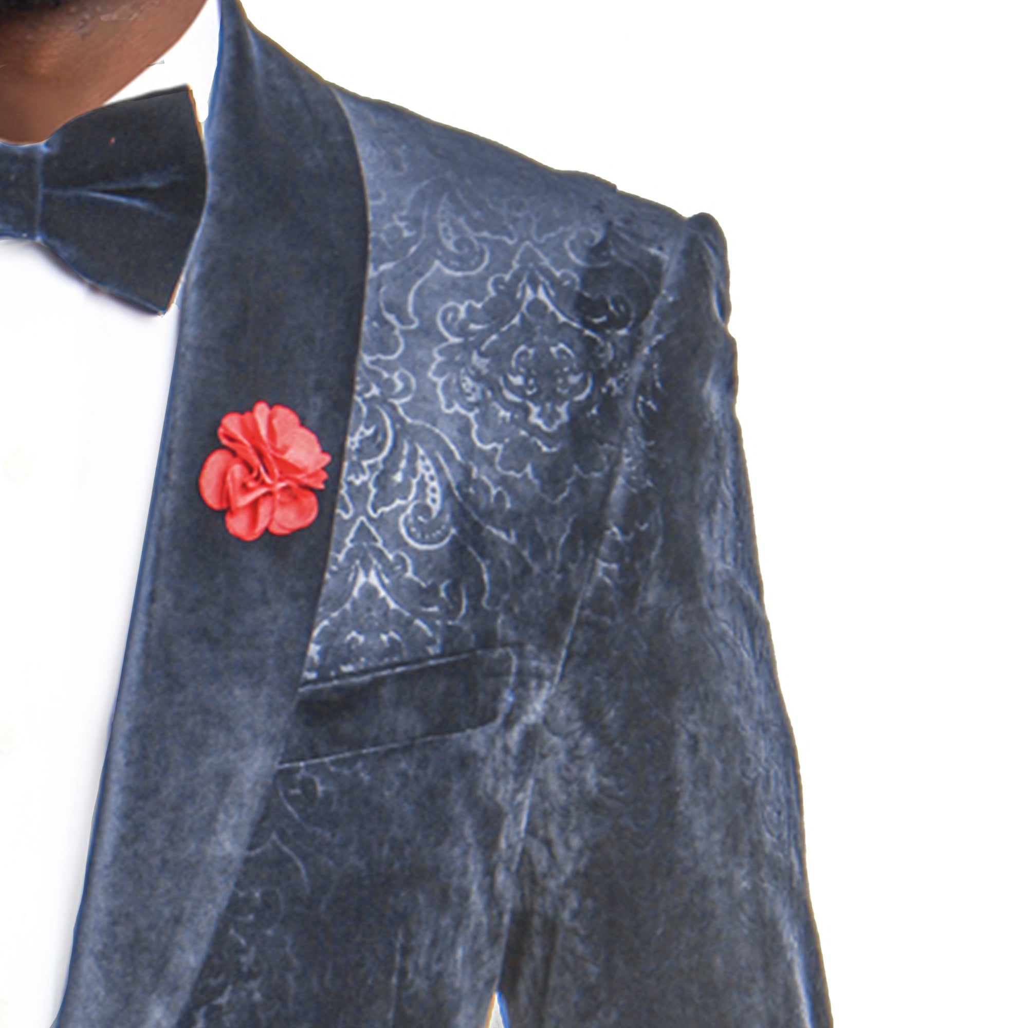 Empire™ Navy Velvet Blazer Embossed Paisley, Shawl Collar, Sportcoat Only