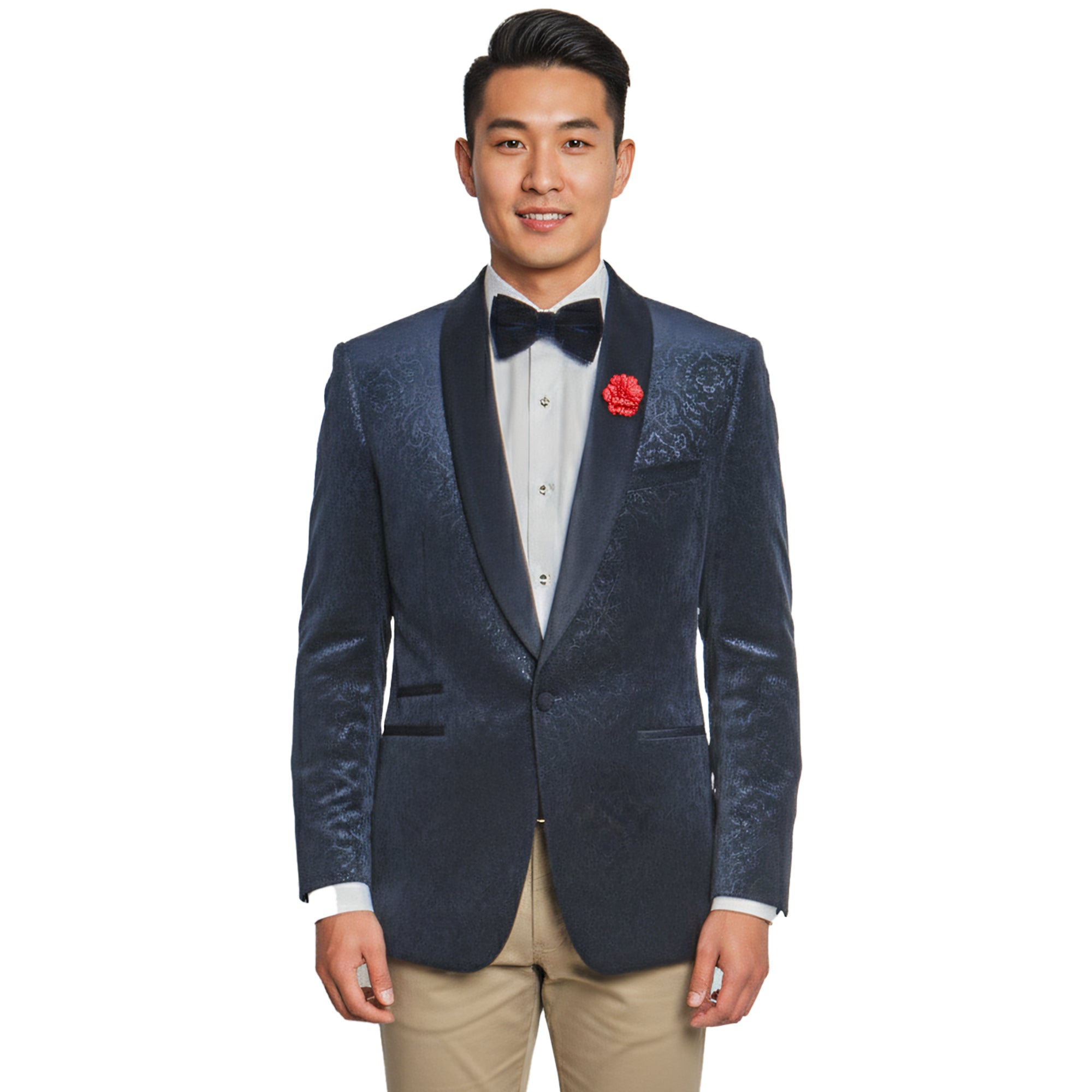 Empire™ Navy Velvet Blazer Embossed Paisley, Shawl Collar, Sportcoat Only