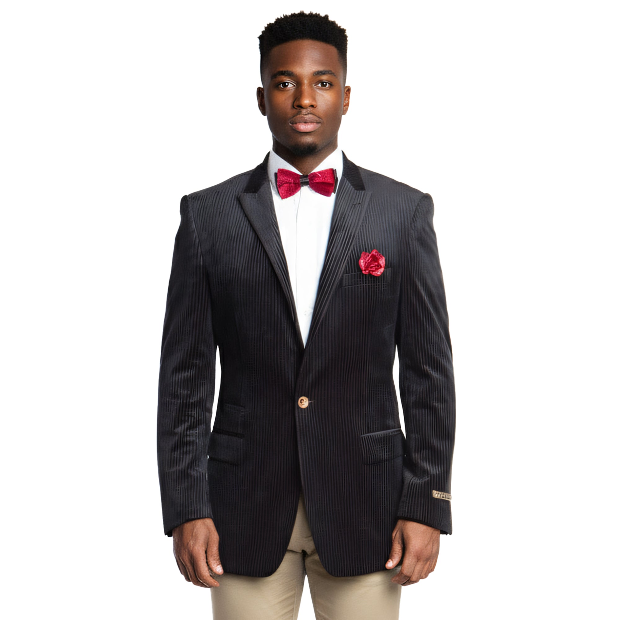 Empire™ (TV Series) Velvet Blazer w/ Pink Pinstripes, Peak Lapel, Black