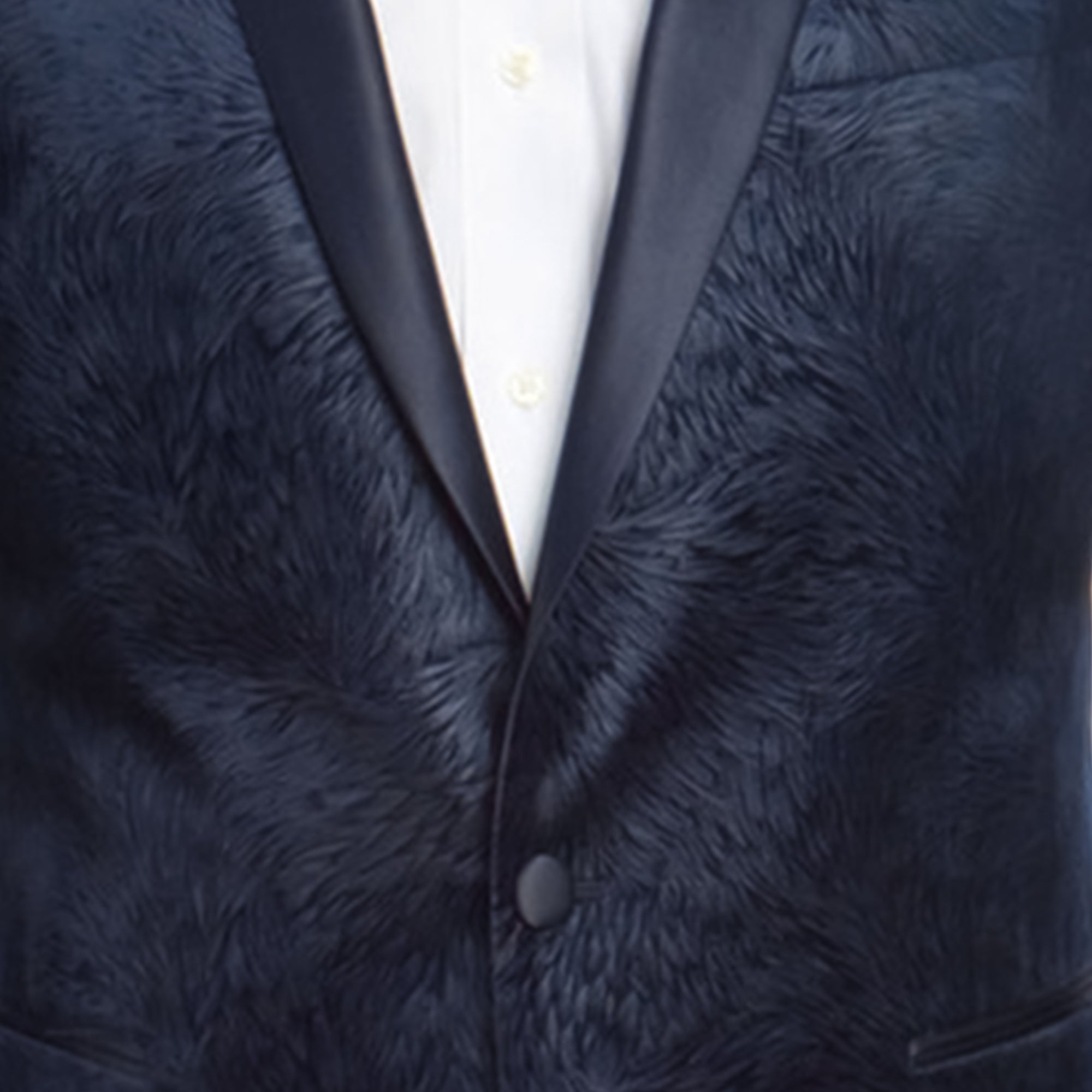 Empire™ Fuzzy Textured Velvet Dinner Jacket Modern-Fit, Satin Shawl Lapel, Navy