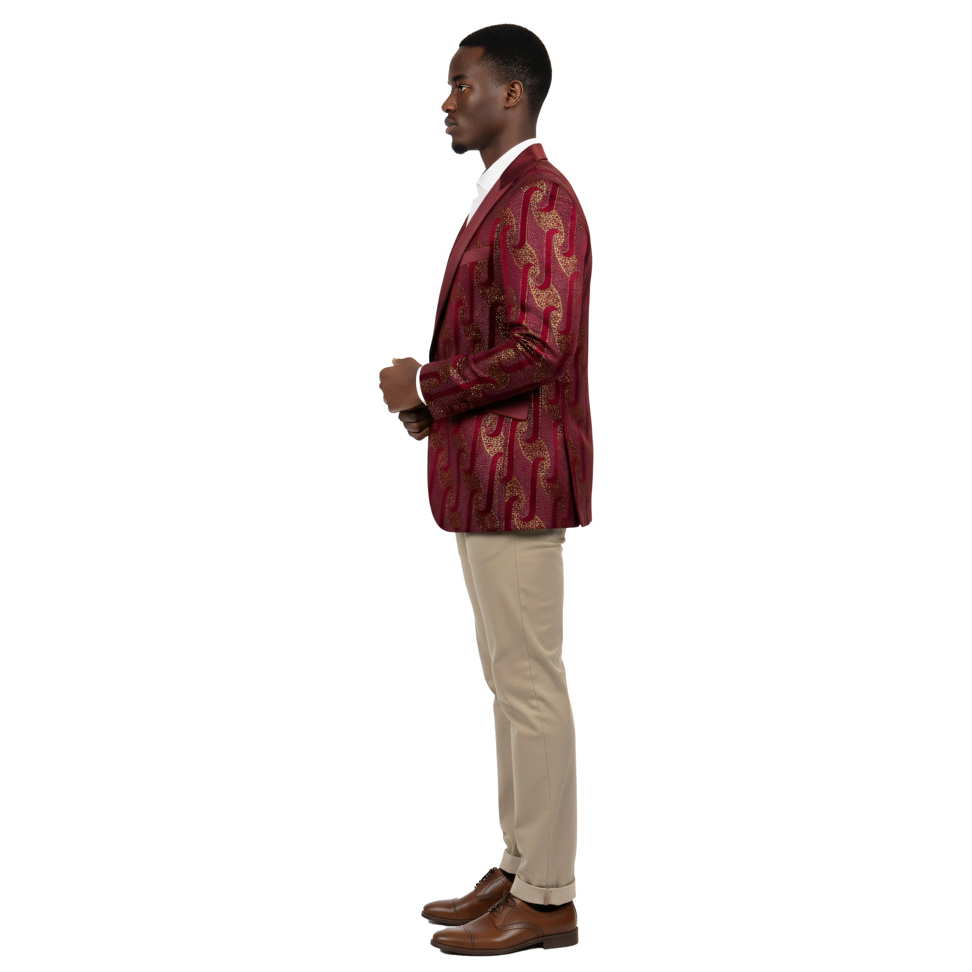Empire™ Metallic Brocade Wave Modern-Fit Peak Lapel Blazer, Burgundy &