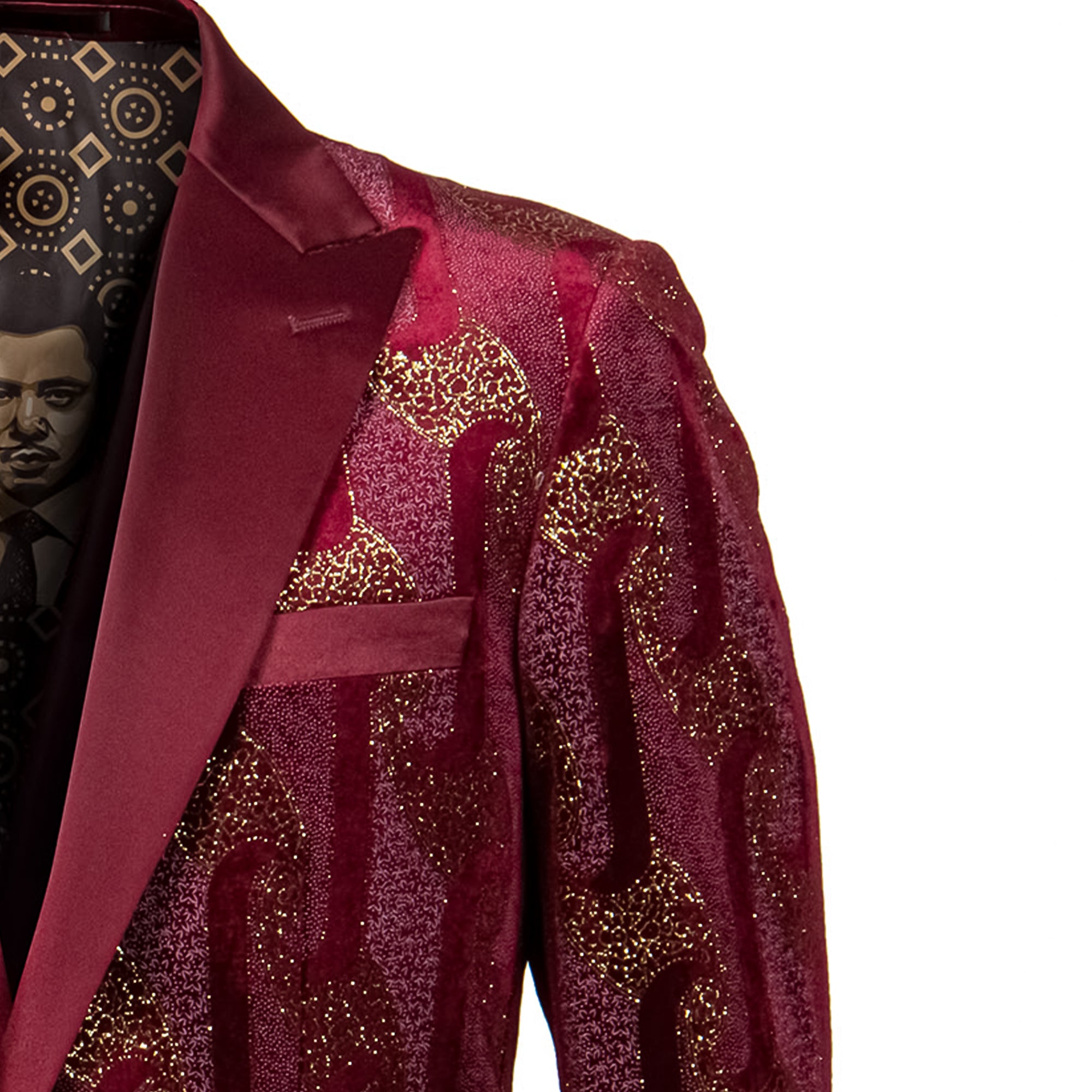 Empire™ Metallic Brocade Wave Modern-Fit Peak Lapel Blazer, Burgundy & Gold