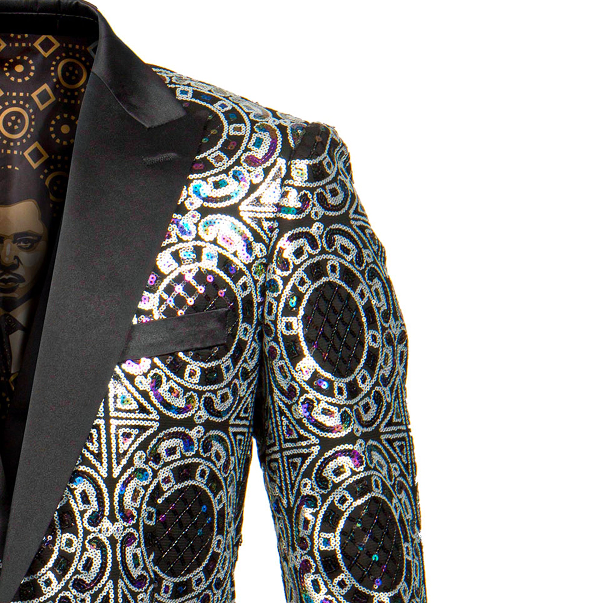 Empire™ Pearlescent Sequin Blazer Geometric Peak Lapel Hybrid-Fit, Silver