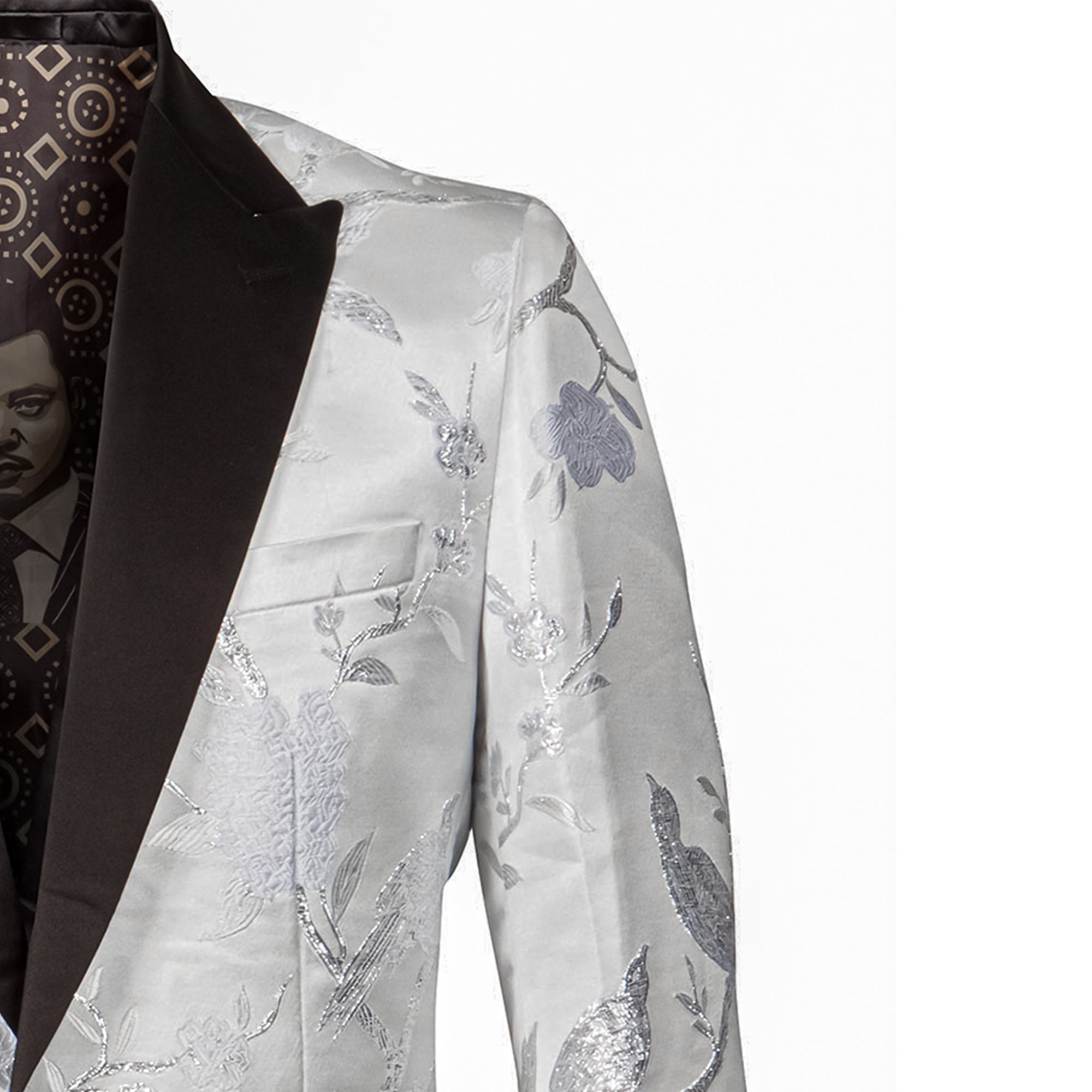 Empire™ Floral Peak Lapel Hybrid Fit Blazer, White & Silver