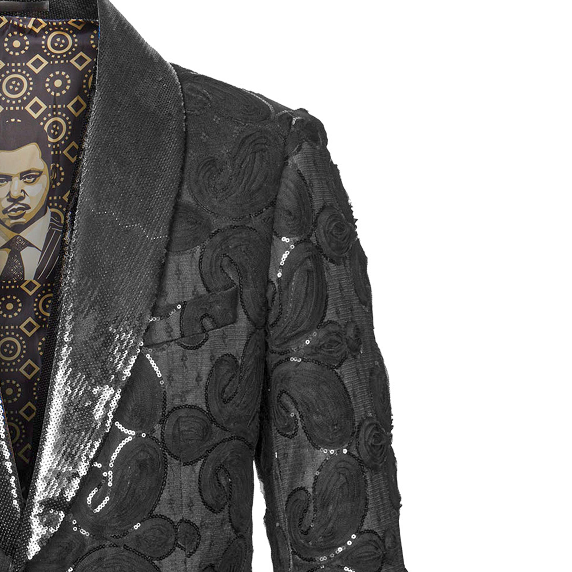 Empire™ Textured Big Floral Shawl Lapel Hybrid Fit Blazer, Black