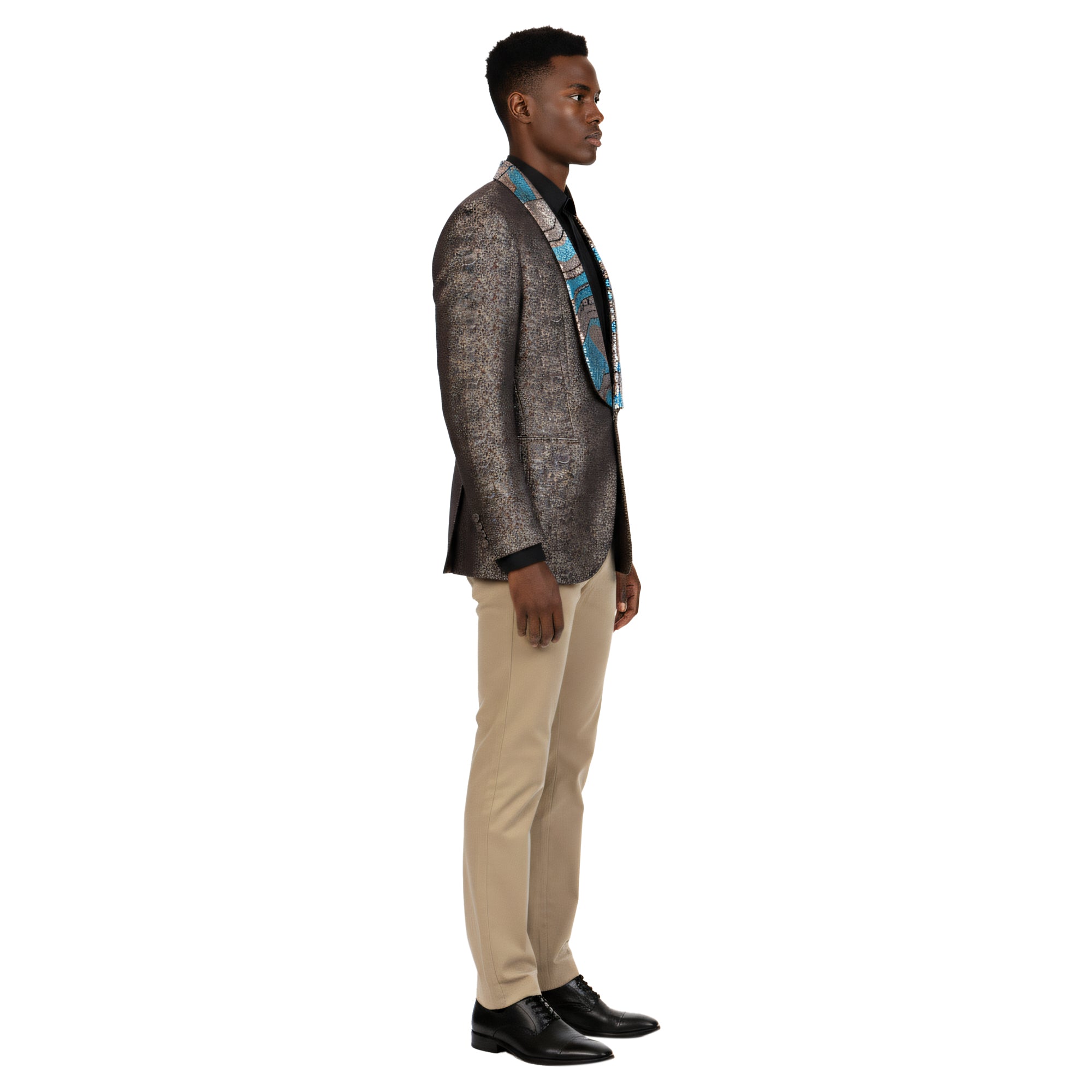Empire™ Men's Premium Pharaoh Slim Shawl Lapel Blazer, Nemes Brown & G