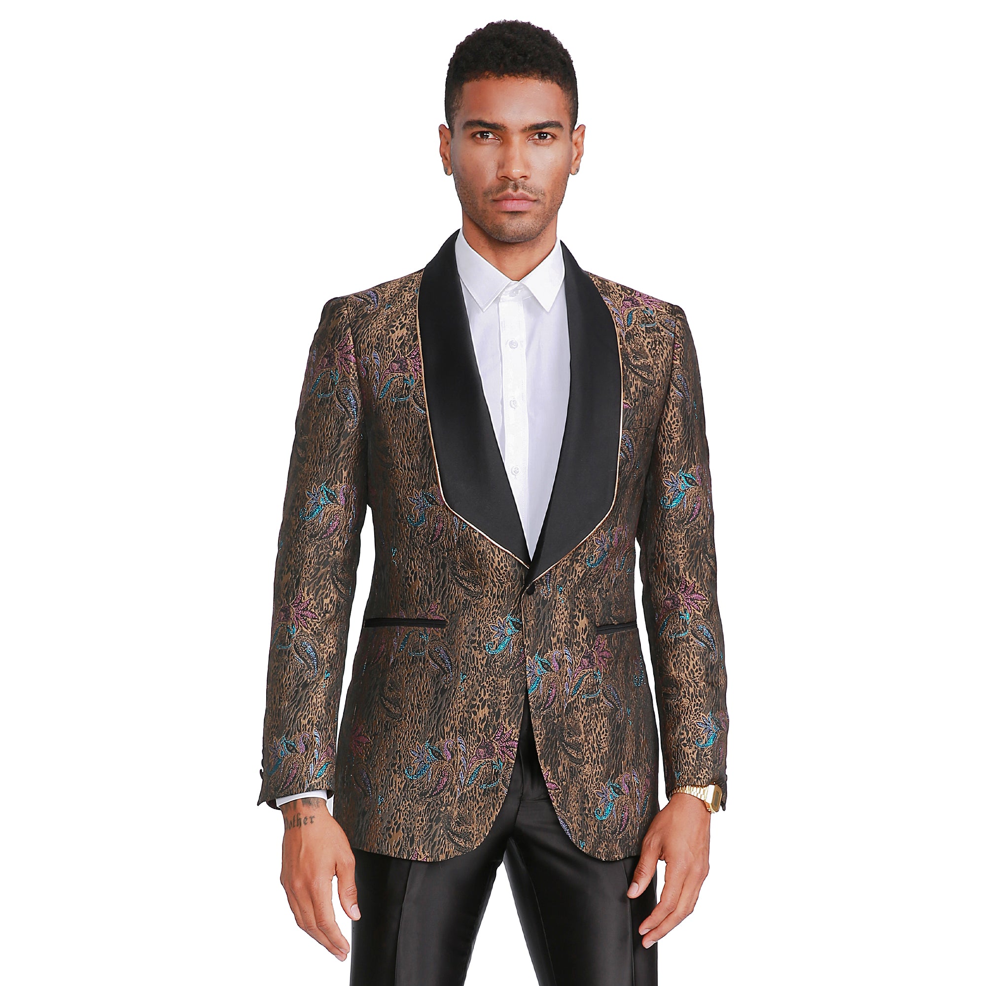 EMPIRE MADE Zazous CLOTHING スーツ【M】 Empire™ Bronze Multicolor Floral Embroidered Shawl Lapel Hybrid Fit Bl
