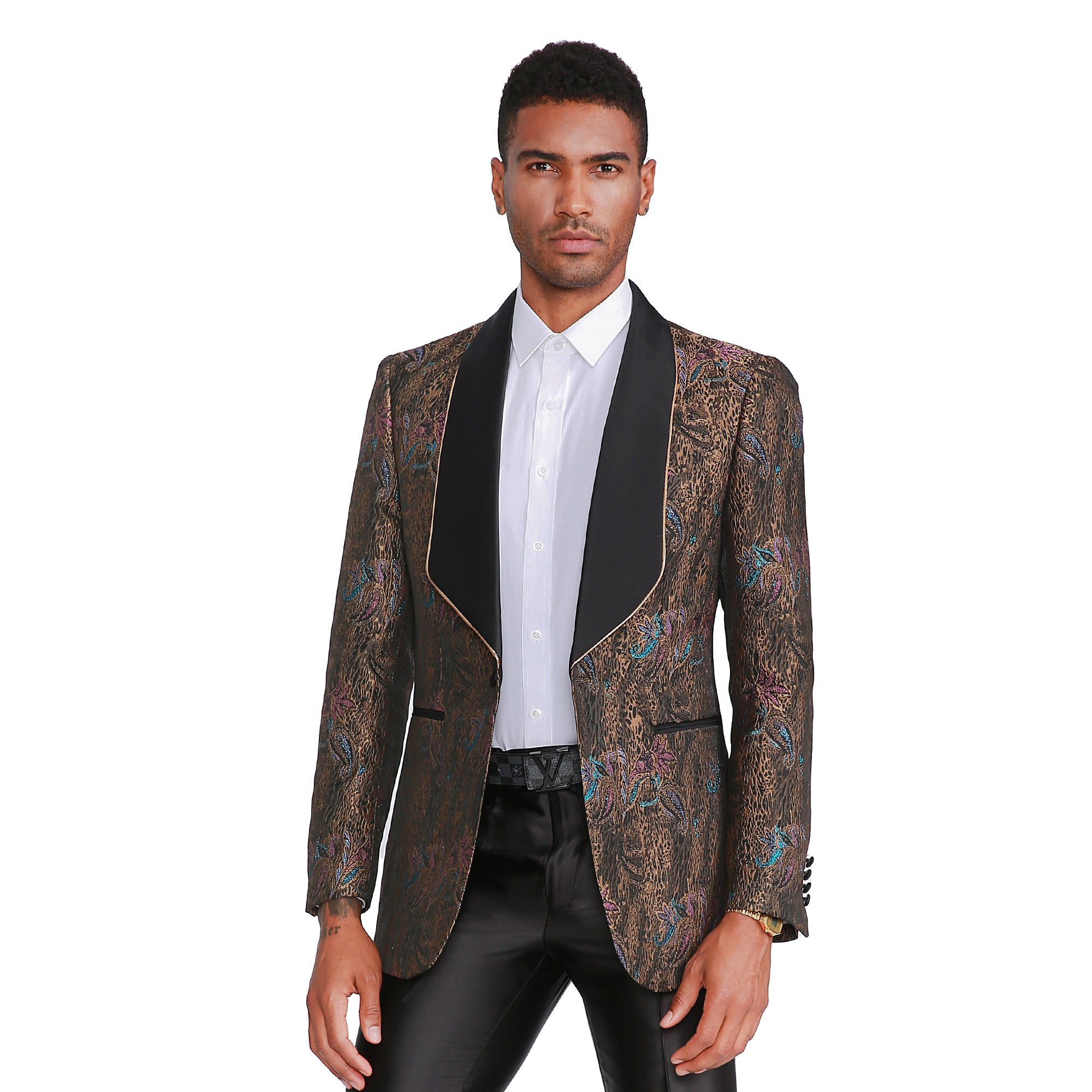 Empire™ Bronze Multicolor Floral Embroidered Shawl Lapel Hybrid Fit Bl