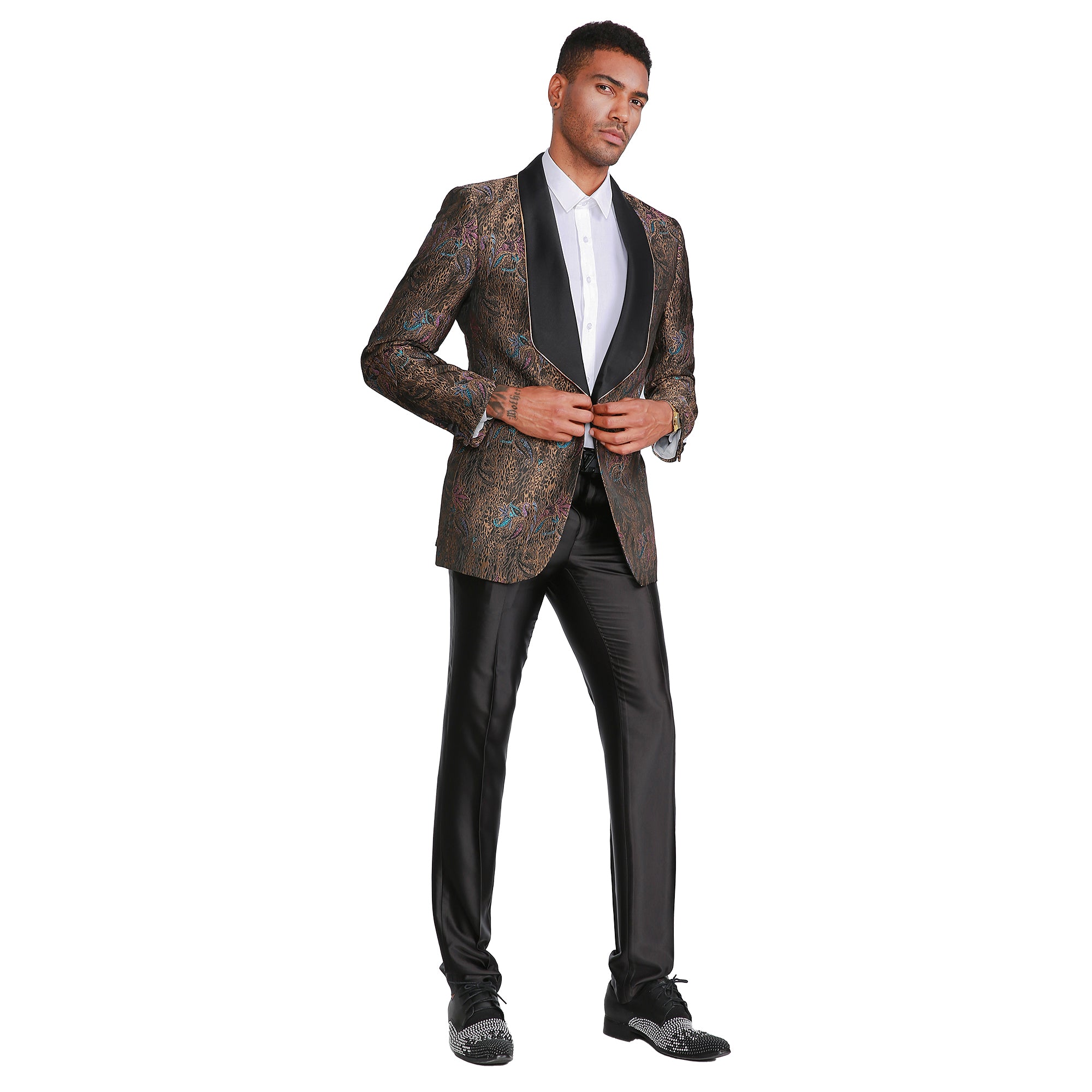 Empire™ Bronze Multicolor Floral Embroidered Shawl Lapel Hybrid Fit Bl