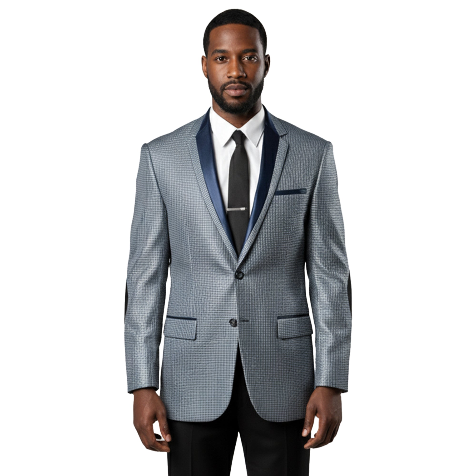 Tazzio Men’s Satin Trim Micro Houndstooth Blazer Only, Blue