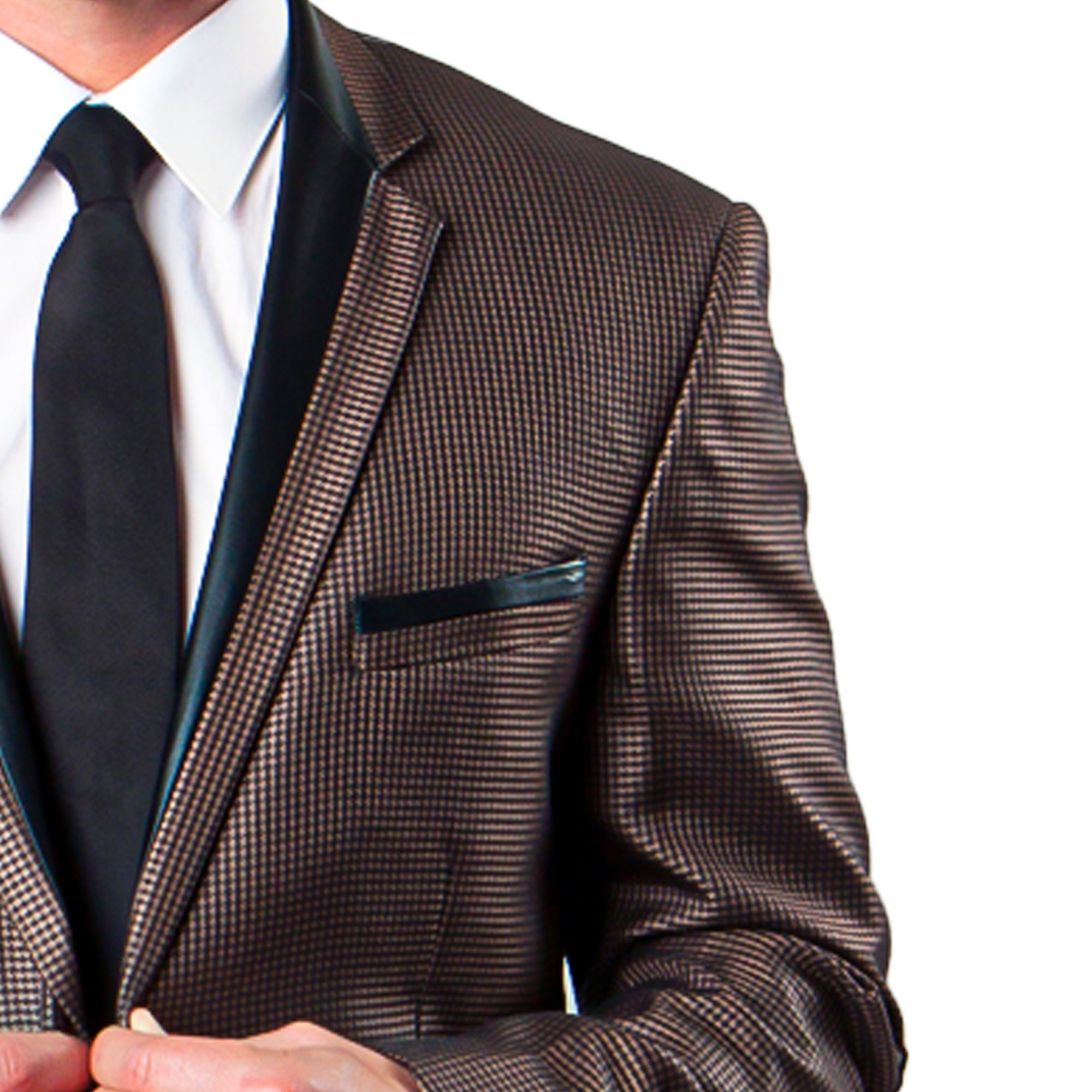 Tazzio Men’s Satin Trim Micro Houndstooth Blazer Only, Brown