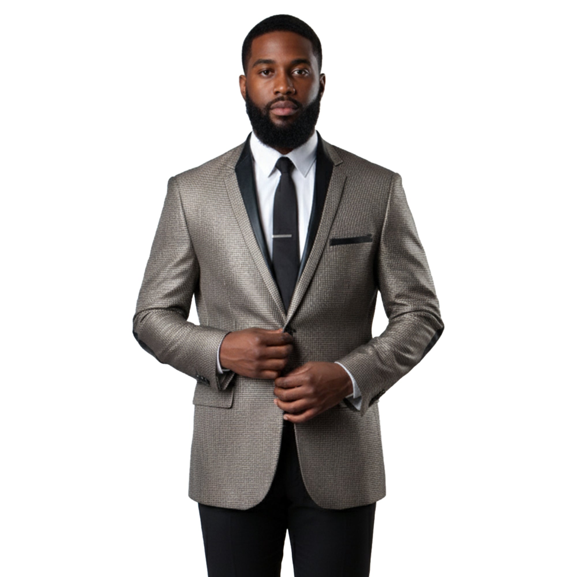 Tazzio Men’s Satin Trim Micro Houndstooth Blazer Only, Tan