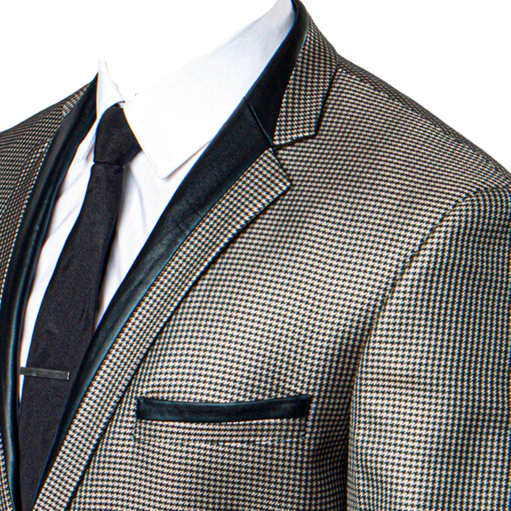 Tazzio Men’s Satin Trim Micro Houndstooth Blazer Only, Tan