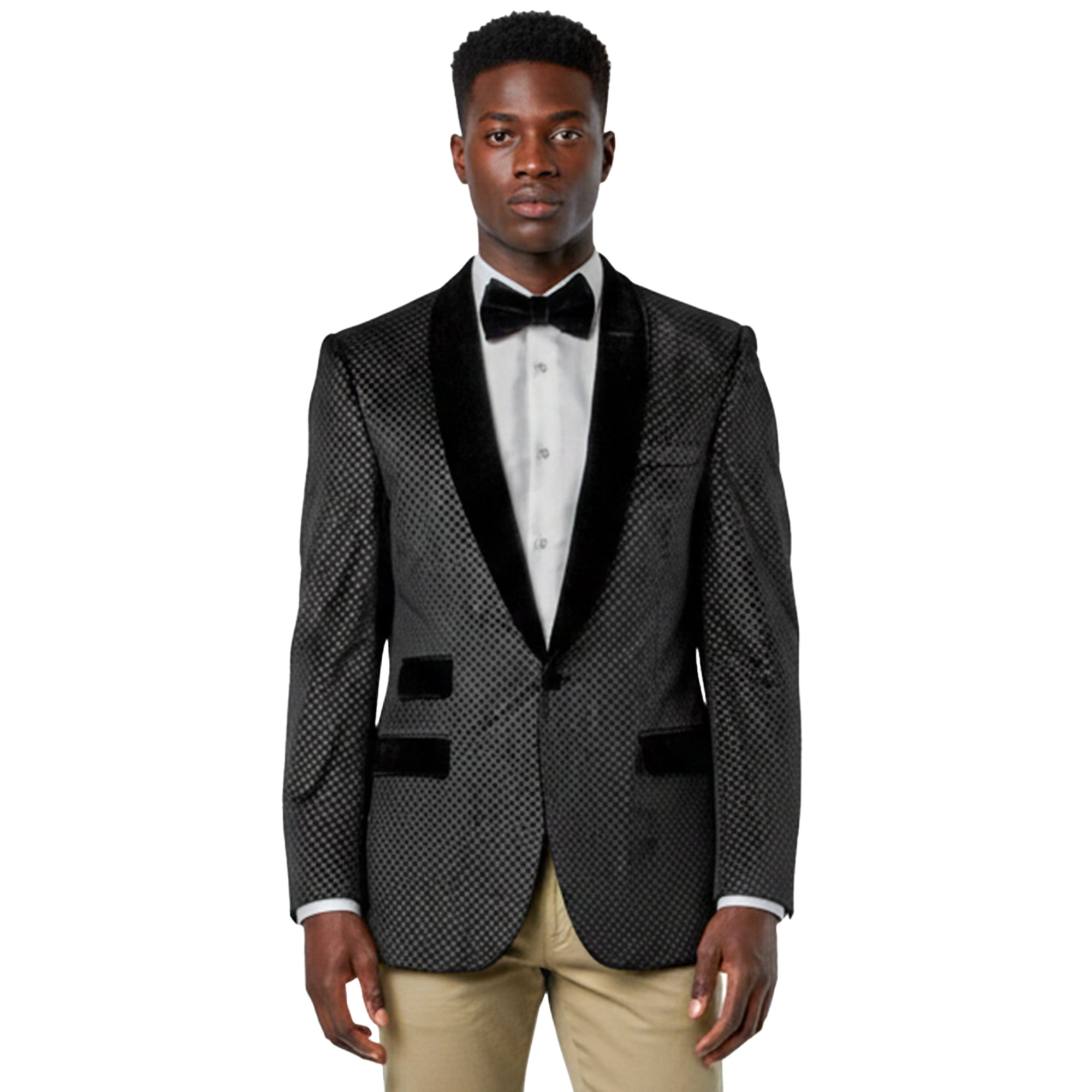 Men’s Velvet Shawl Lapel Honeycomb Jacquard Tuxedo Jacket, Black