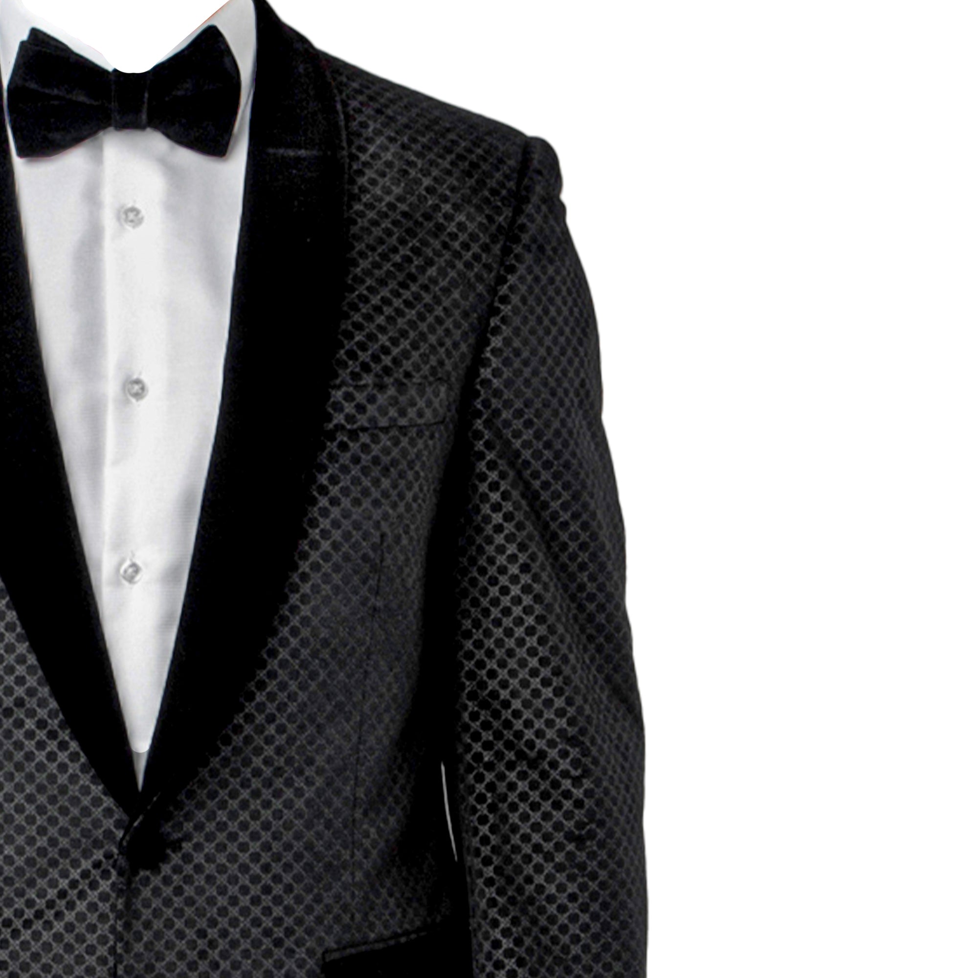 Men’s Velvet Shawl Lapel Honeycomb Jacquard Tuxedo Jacket, Black
