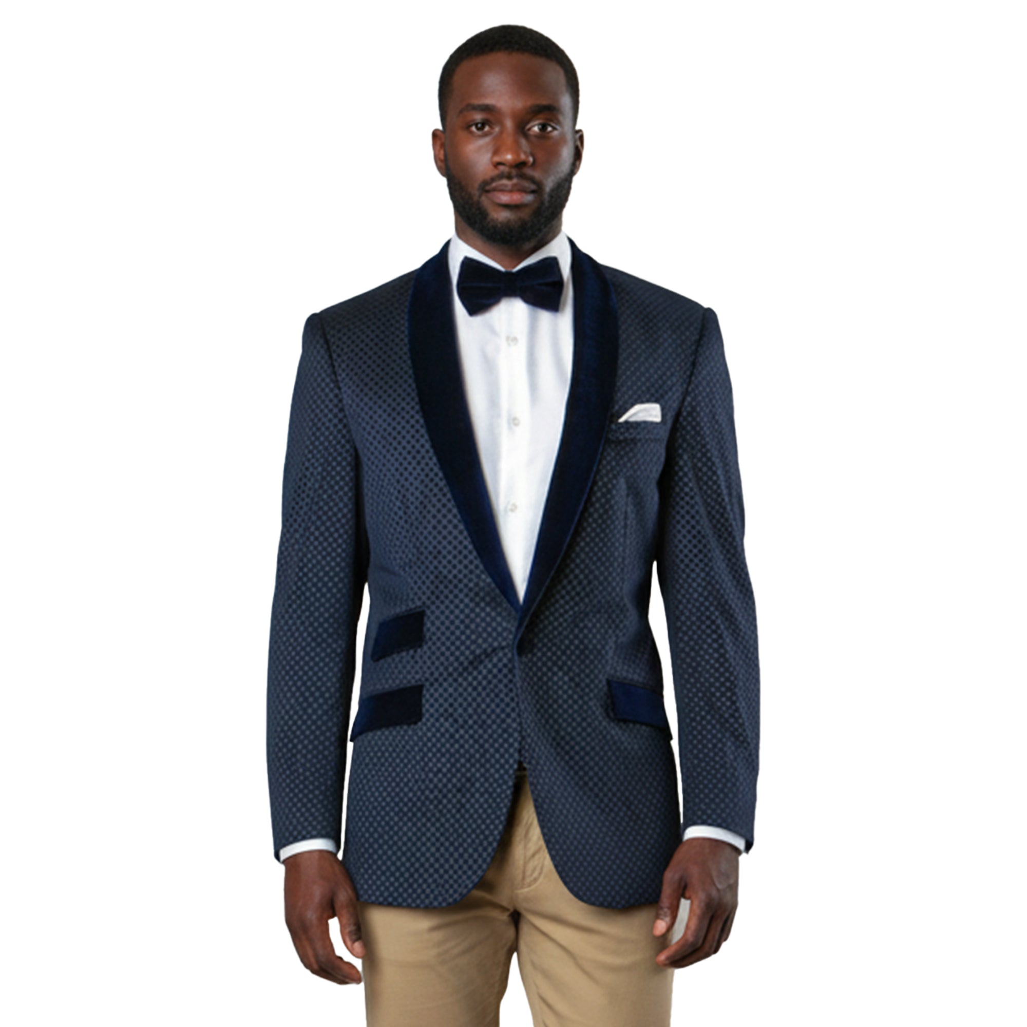 Men’s Velvet Shawl Lapel Honeycomb Jacquard Tuxedo Jacket, Blue