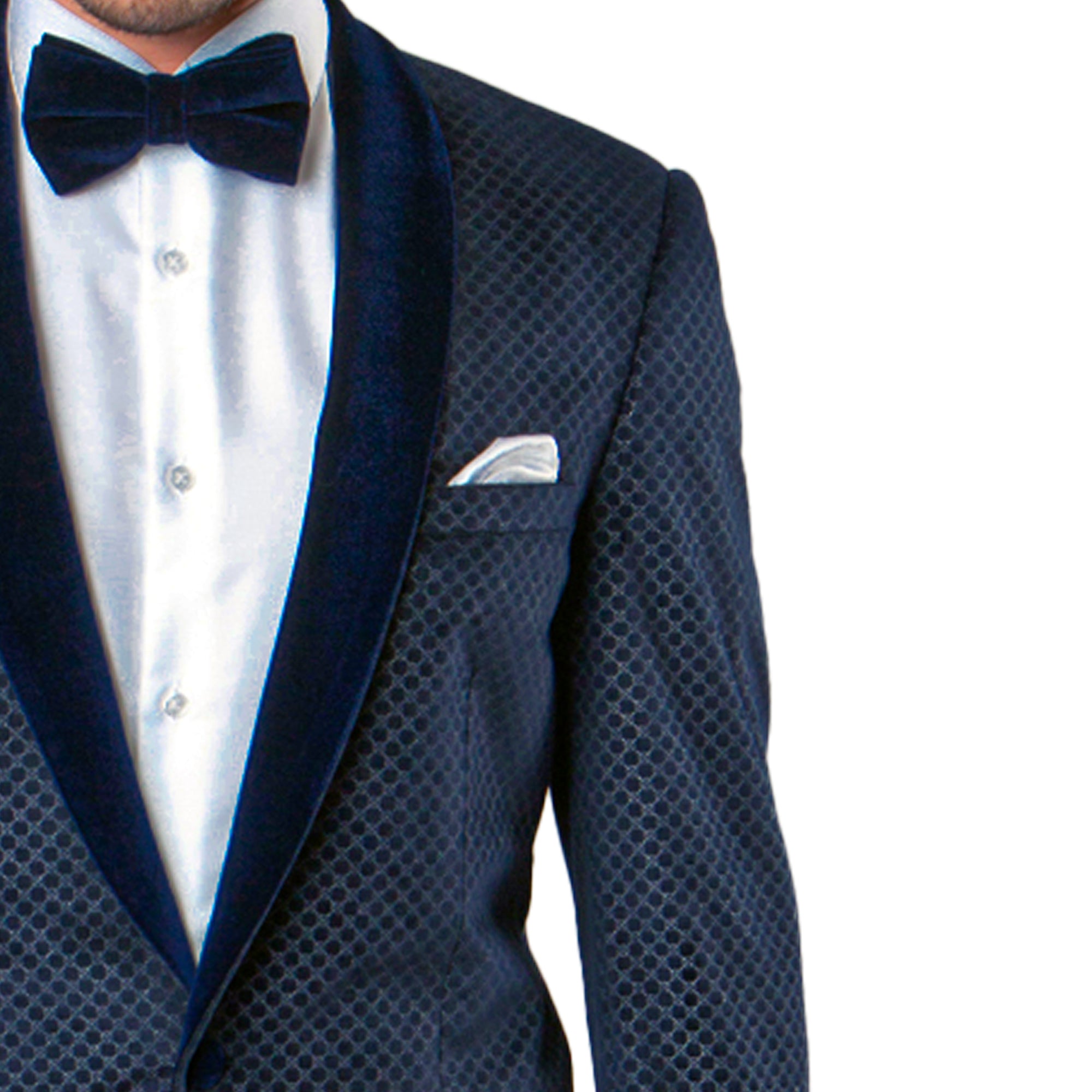 Men’s Velvet Shawl Lapel Honeycomb Jacquard Tuxedo Jacket, Blue