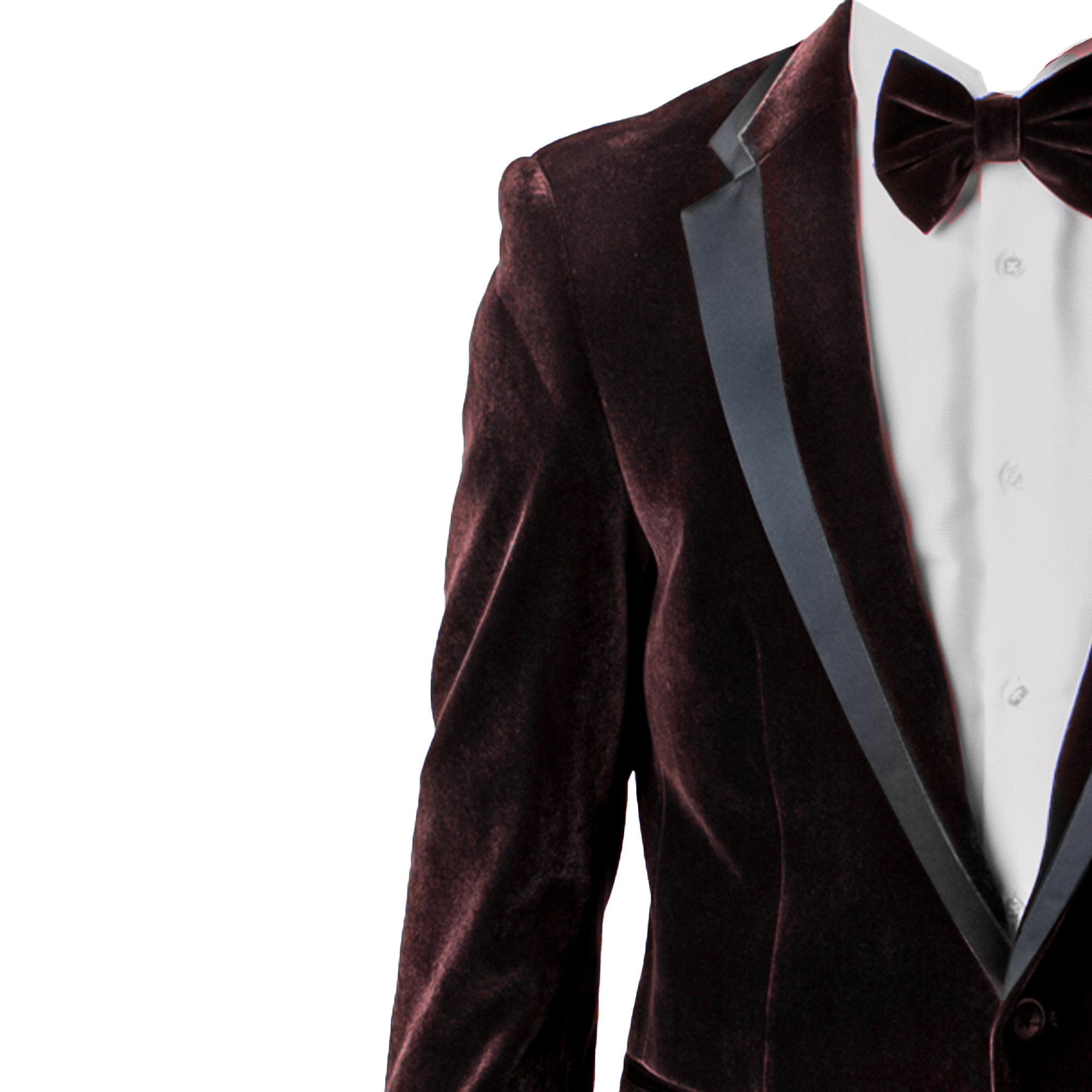 Men’s Slim Fit Velvet Shawl Lapel Tuxedo Jacket with Matching Velvet Bowtie, Dark Wine