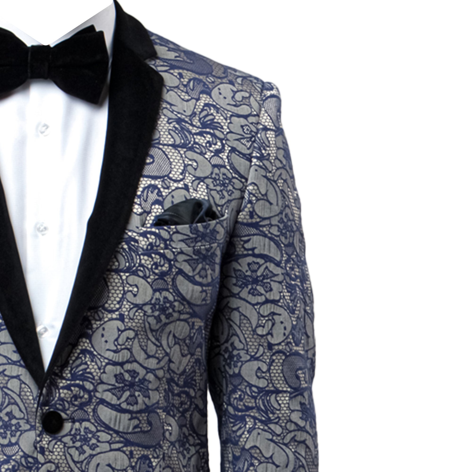 Men's Jacket Paisley With Satin Notch Lapel Lapel Blazer, Blue