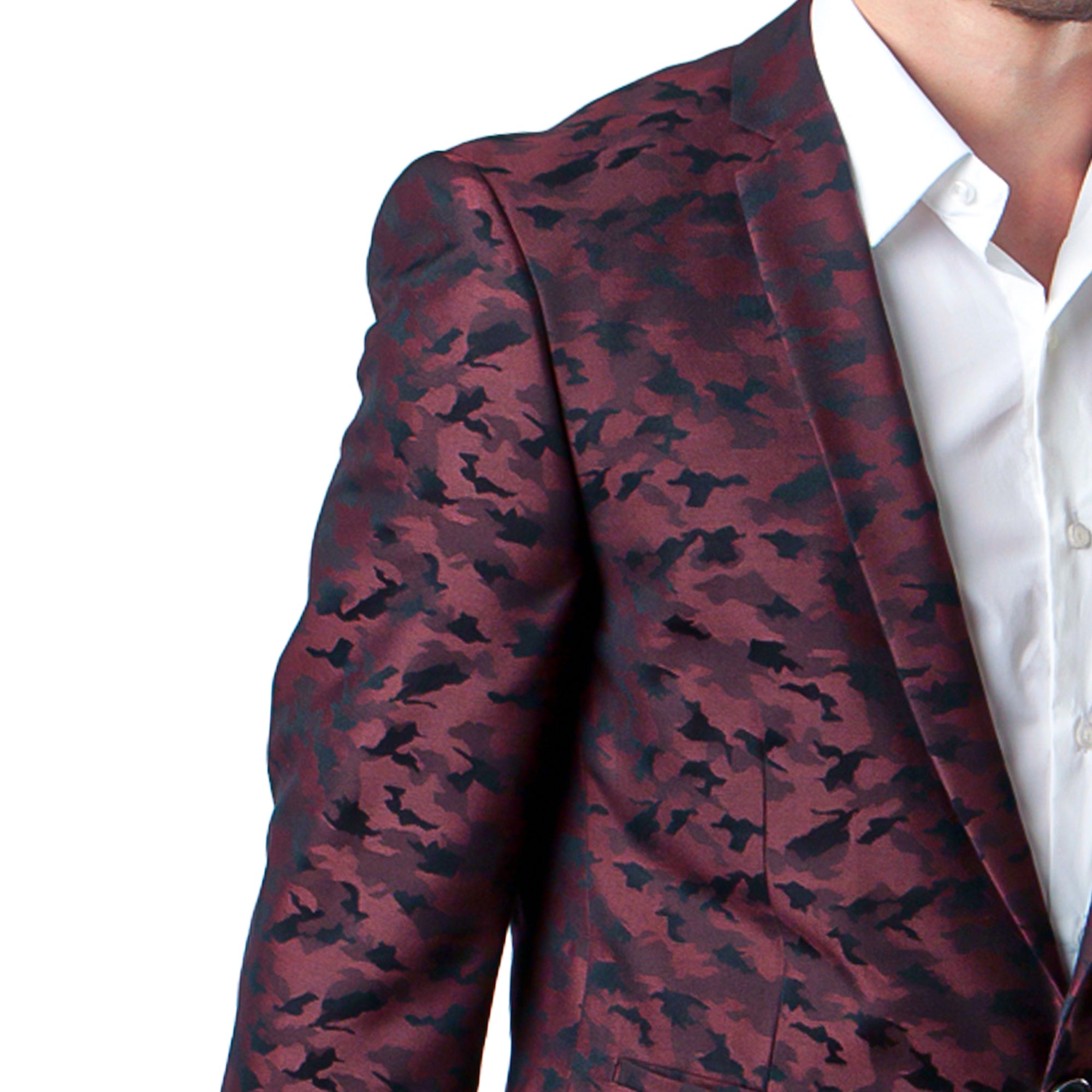 Tazzio Camouflage Mens Slim Fit Blazer Jacket, Burgundy