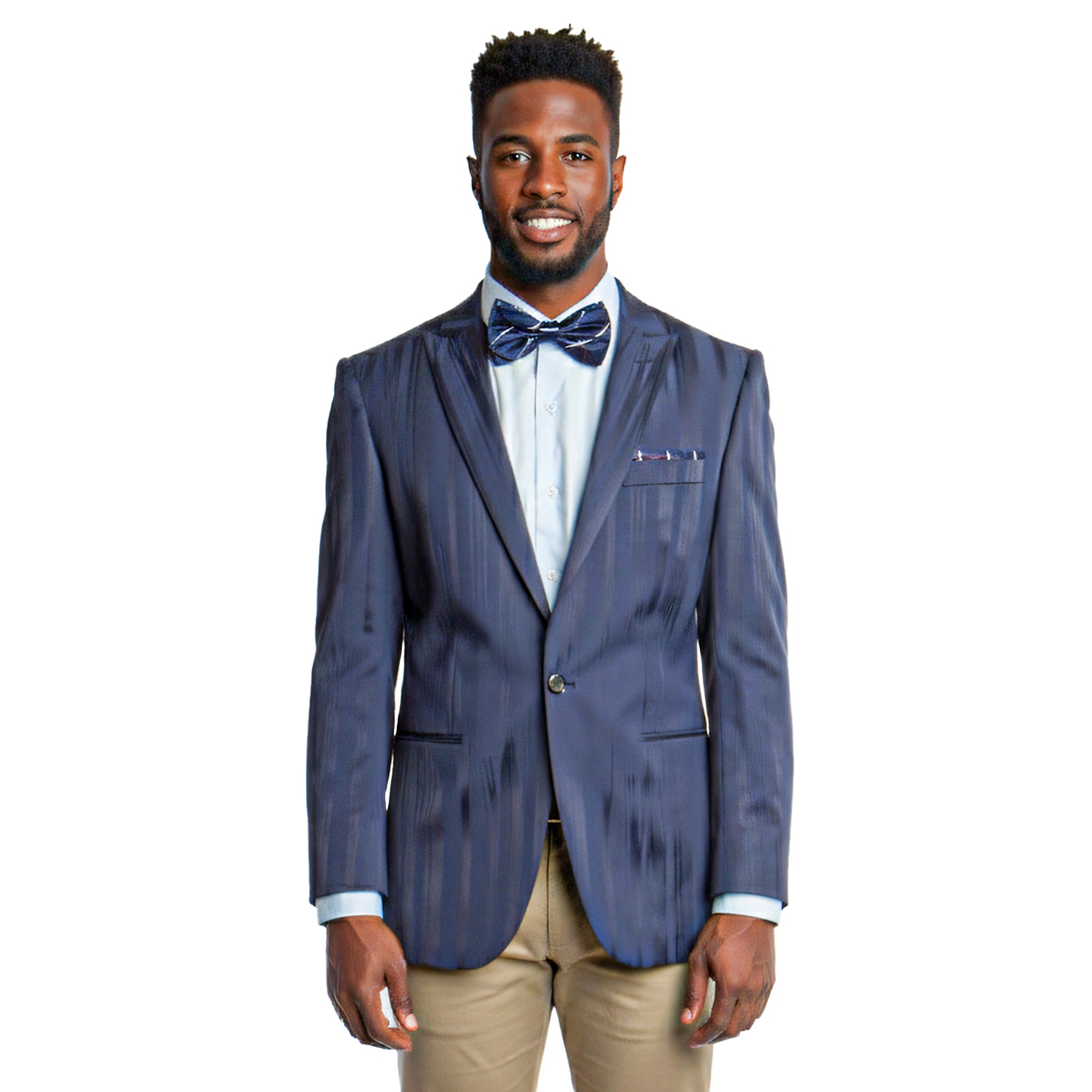 Mens Jacket Peak Lapel Jacket With Striped Pattern, Blue