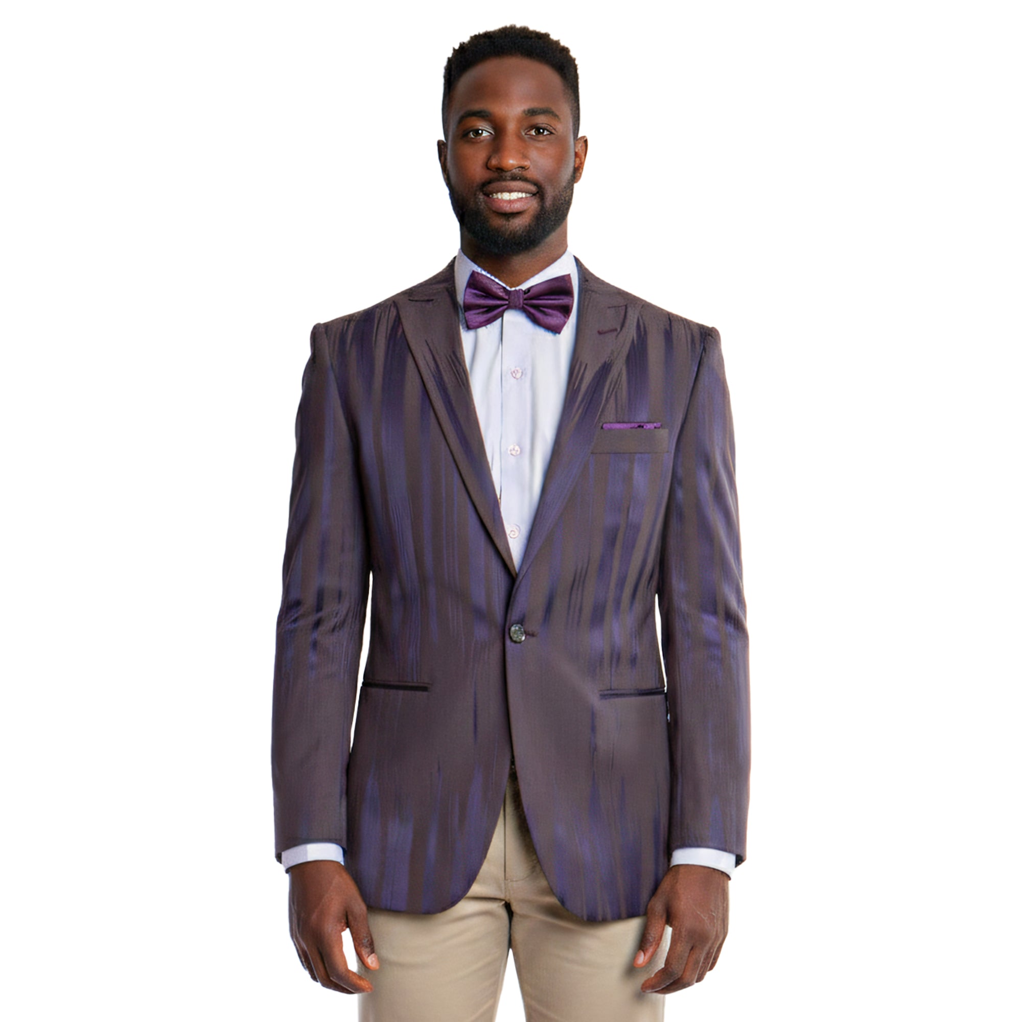 Mens Jacket Peak Lapel Jacket With Striped Pattern, Purple