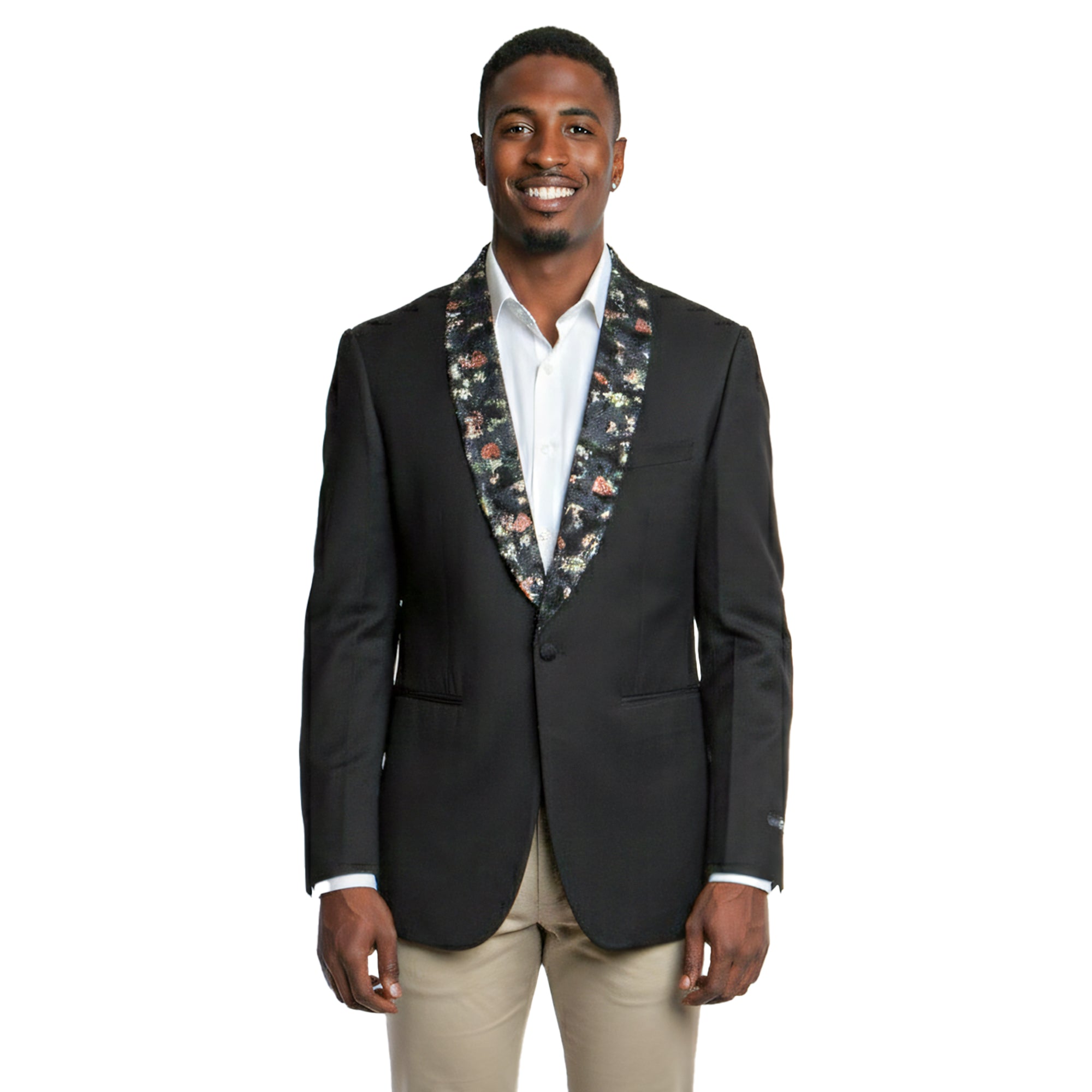 Tazzio Floral Velvet Shawl Lapel Modern Fit Blazer