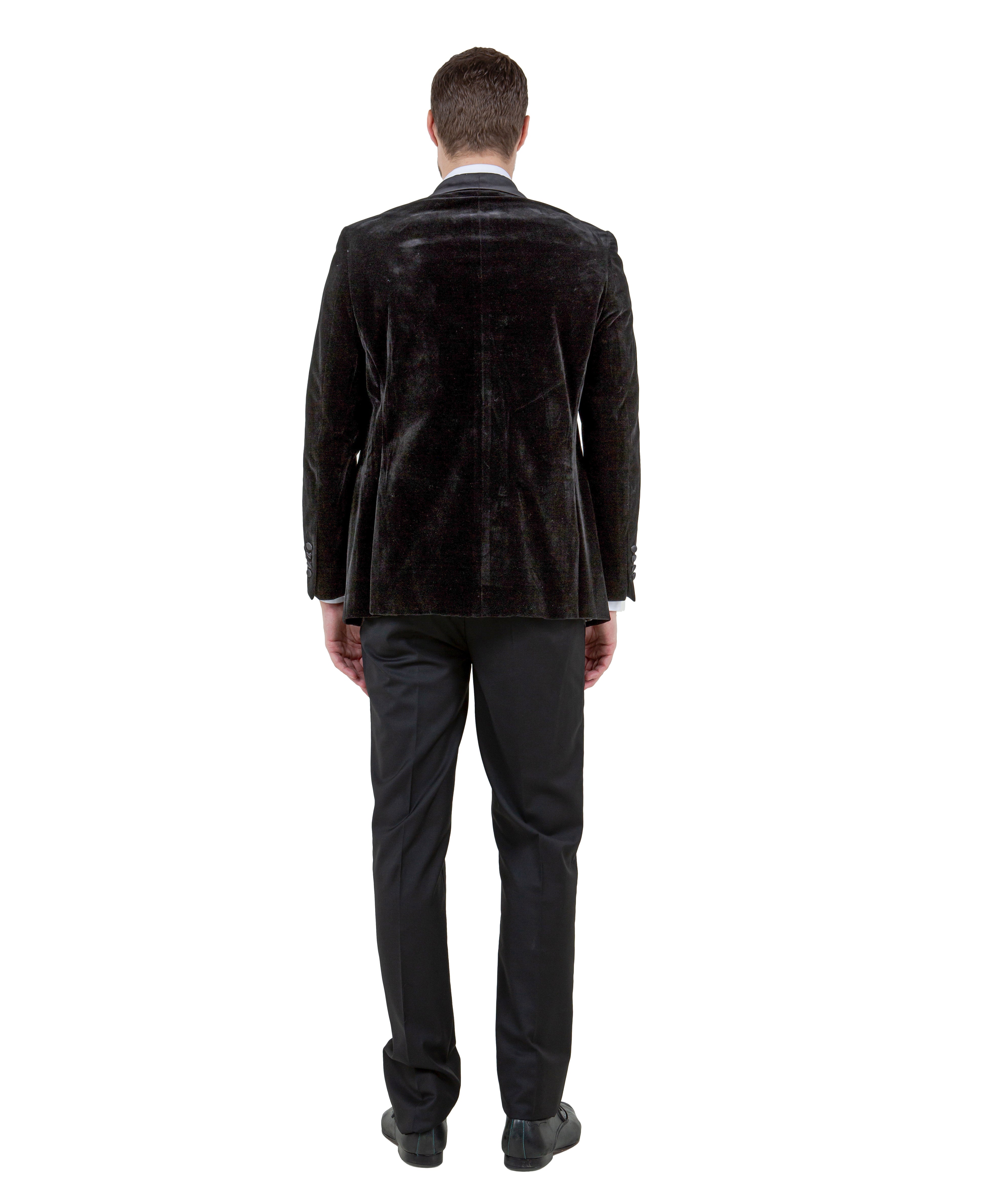 Prom Slim Fit Black Velvet Jacket Tazzio, Black