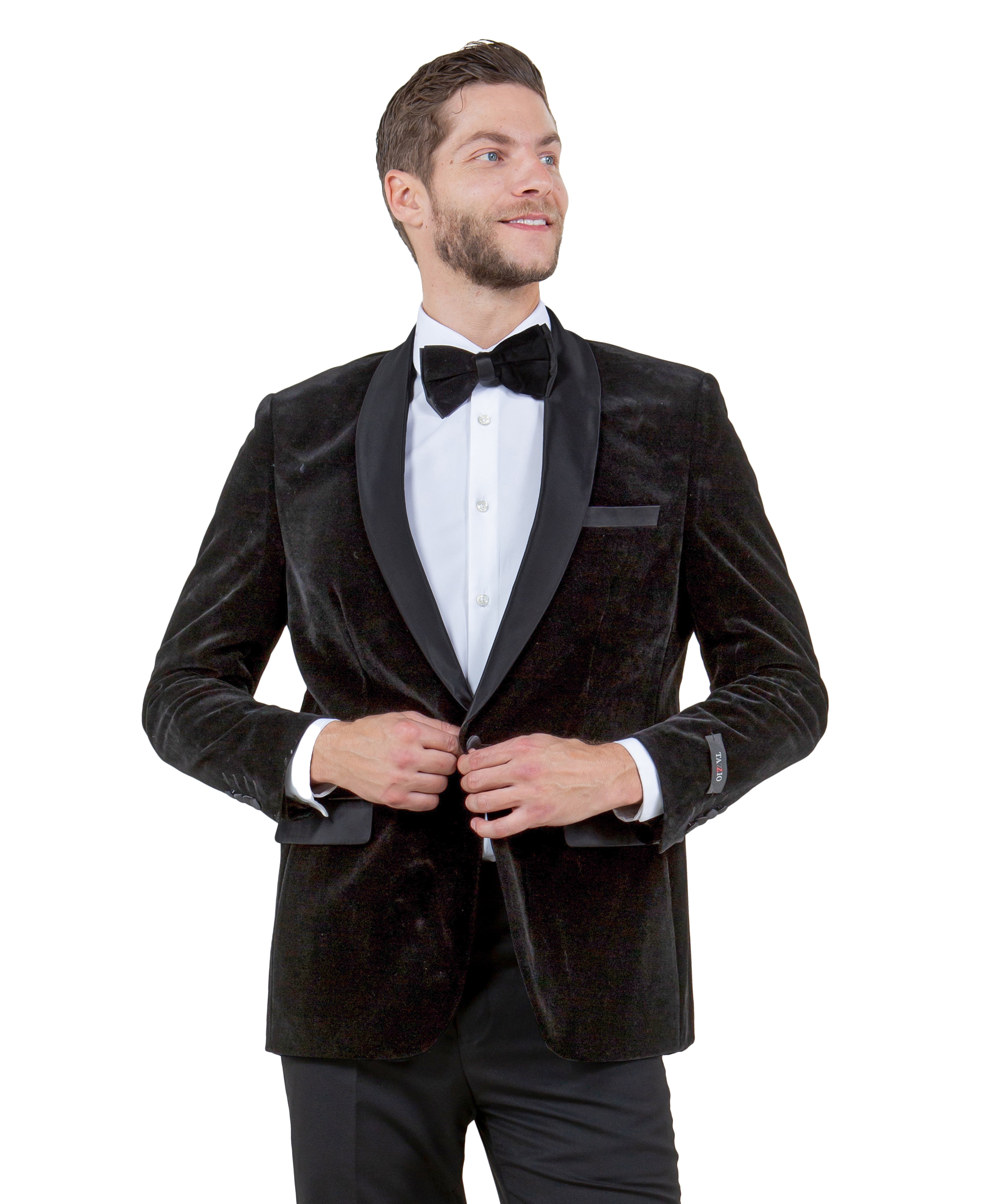 Prom Slim Fit Black Velvet Jacket Tazzio, Black