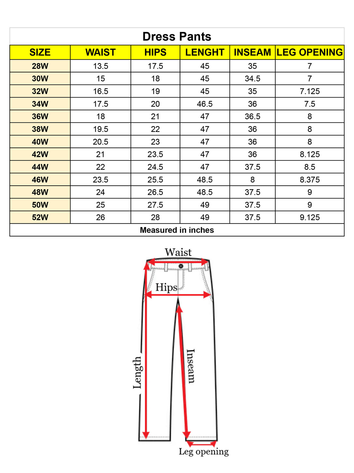 Size chart for Azzuro