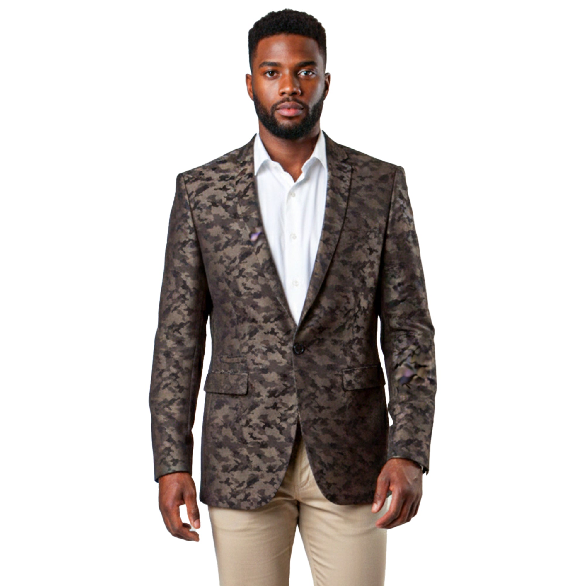 Tazzio Camouflage Mens Slim Fit Blazer Jacket, Brown