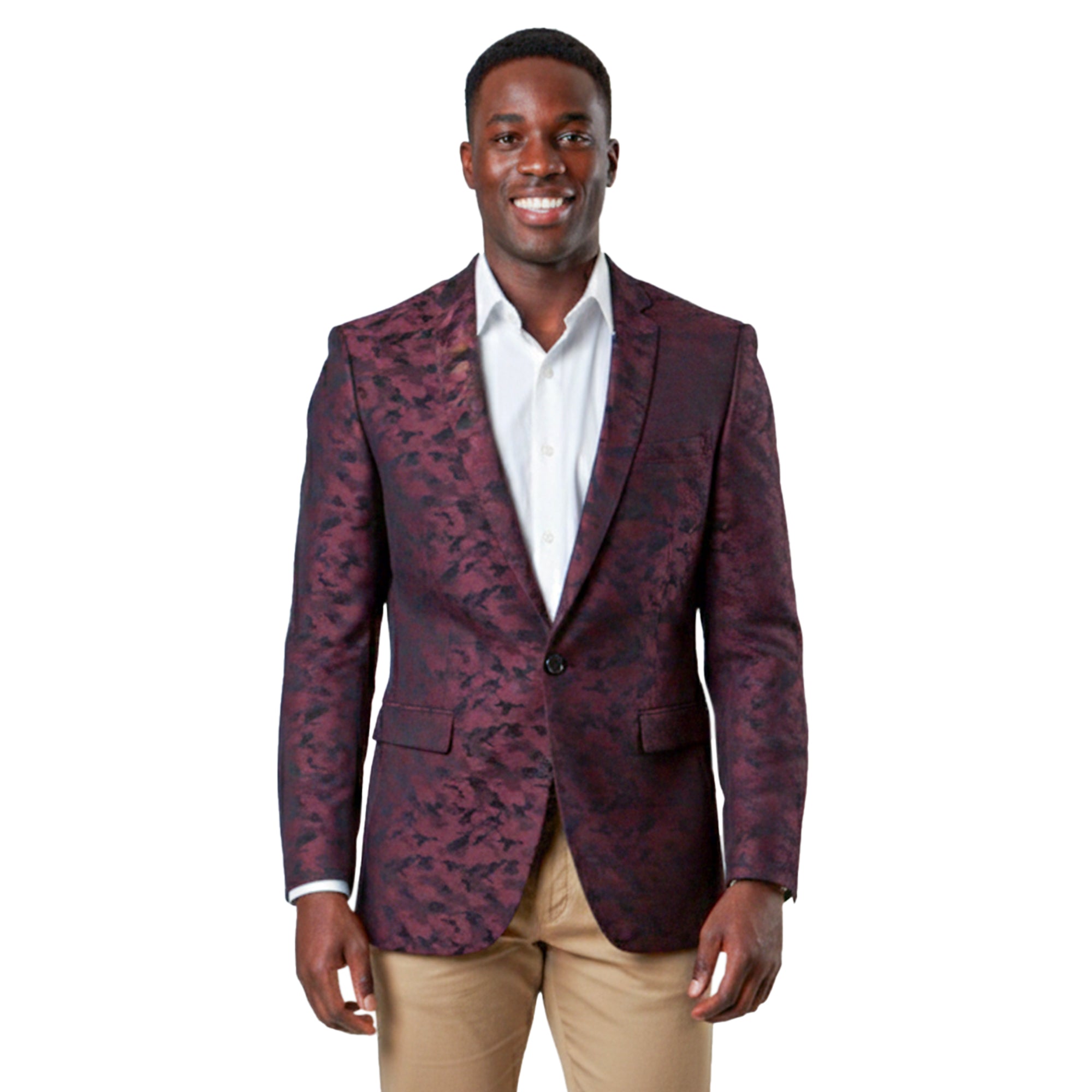 Tazzio Camouflage Mens Slim Fit Blazer Jacket, Burgundy