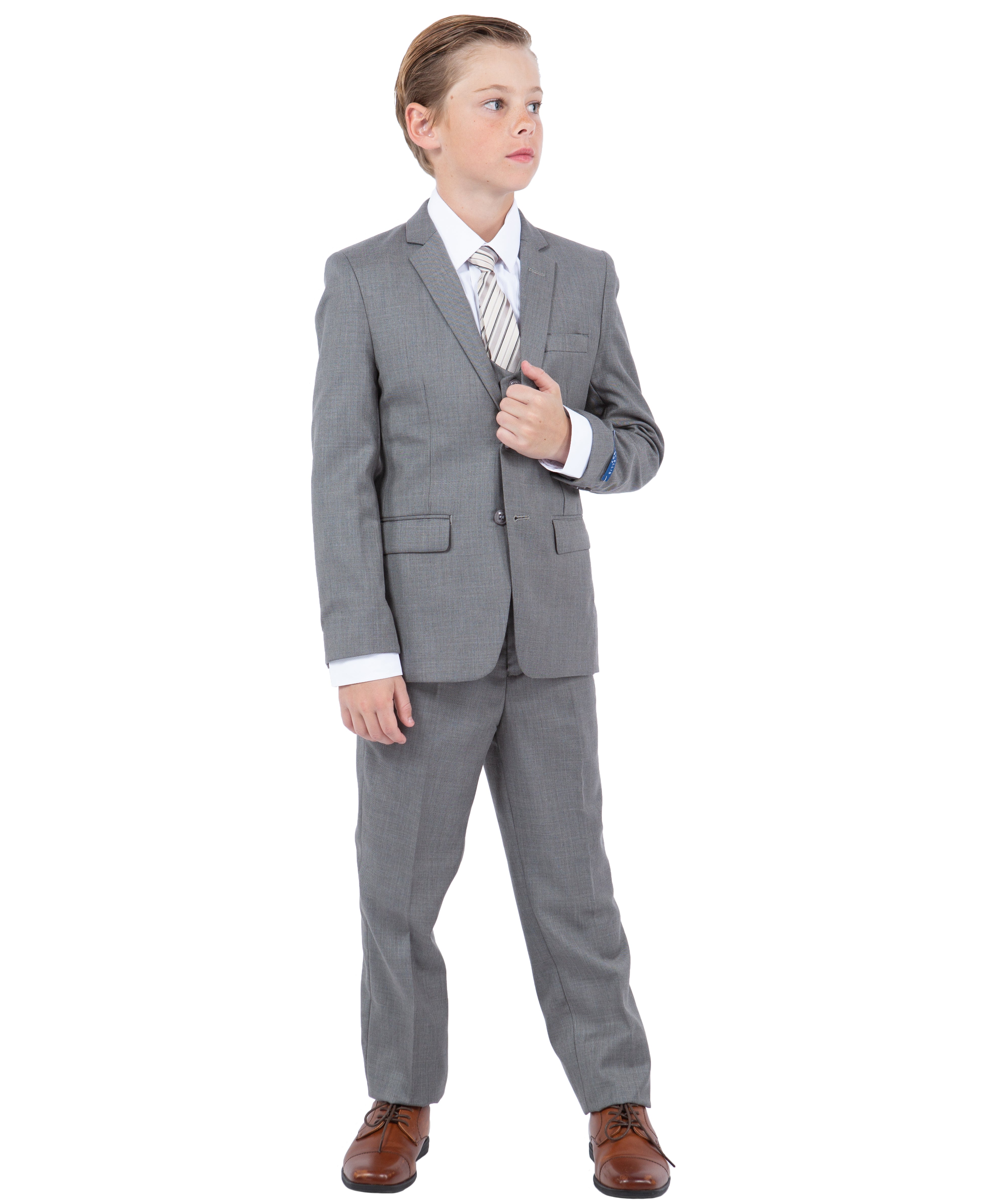 Sharkskin-5pc Suit, Aluminum Grey Perry Ellis