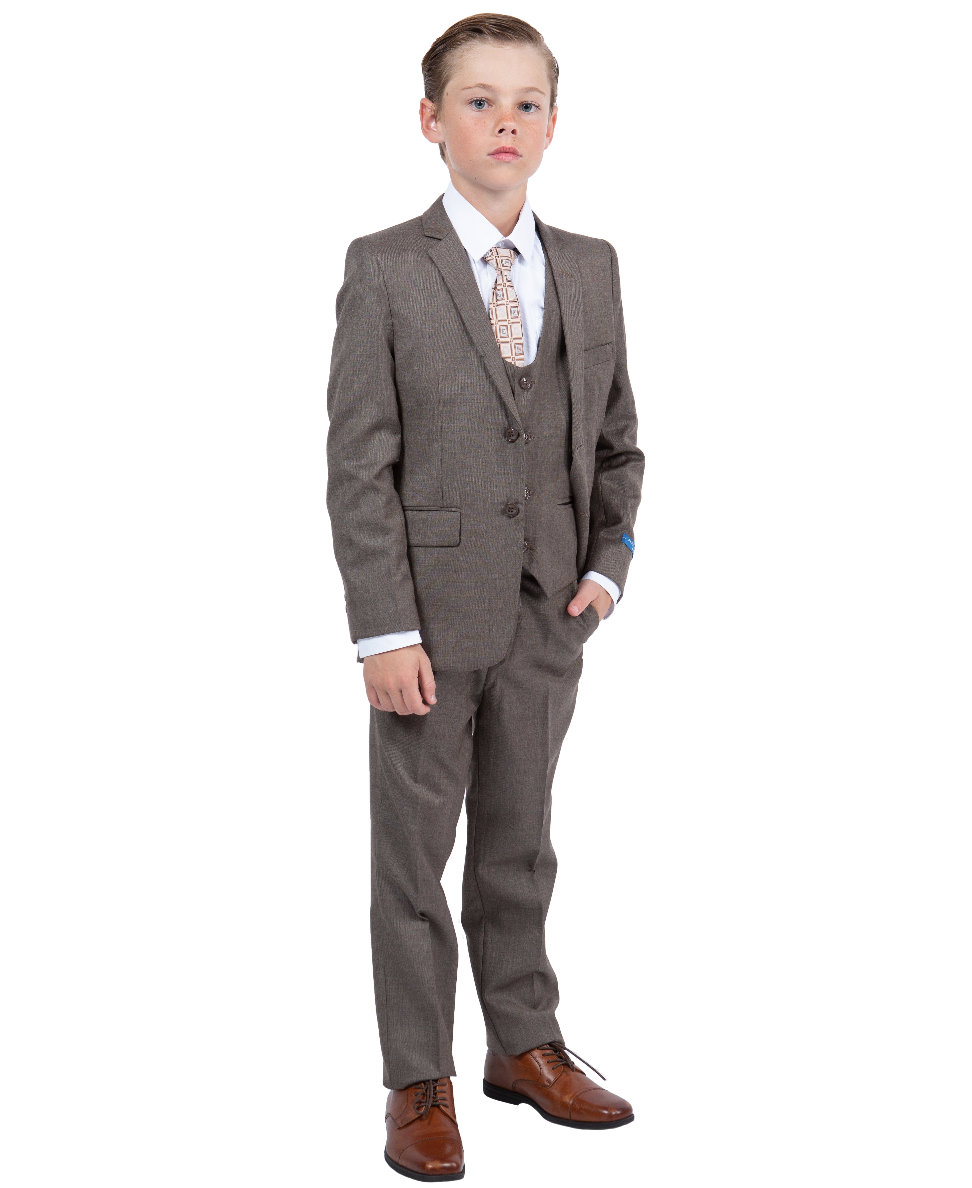 Sharkskin-5pc Suit, Cocoa Perry Ellis