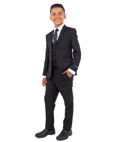 Perry Ellis Slim Fit Boys Suit 5-Piece Set (Sizes 2-20), Black