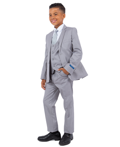 Perry Ellis Slim Fit Boys Suit 5-Piece Set (Sizes 2-20), Light Gray