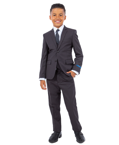 Perry Ellis Slim Fit Boys Suit 5-Piece Set (Sizes 2-20), Dark Gray