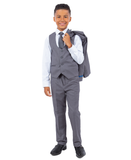 Perry Ellis Slim Fit Boys Suit 5-Piece Set (Sizes 2-20), Mid Gray