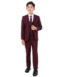 Perry Ellis Slim Fit Boys Suit 5-Piece Set (Sizes 2-20), Burgundy