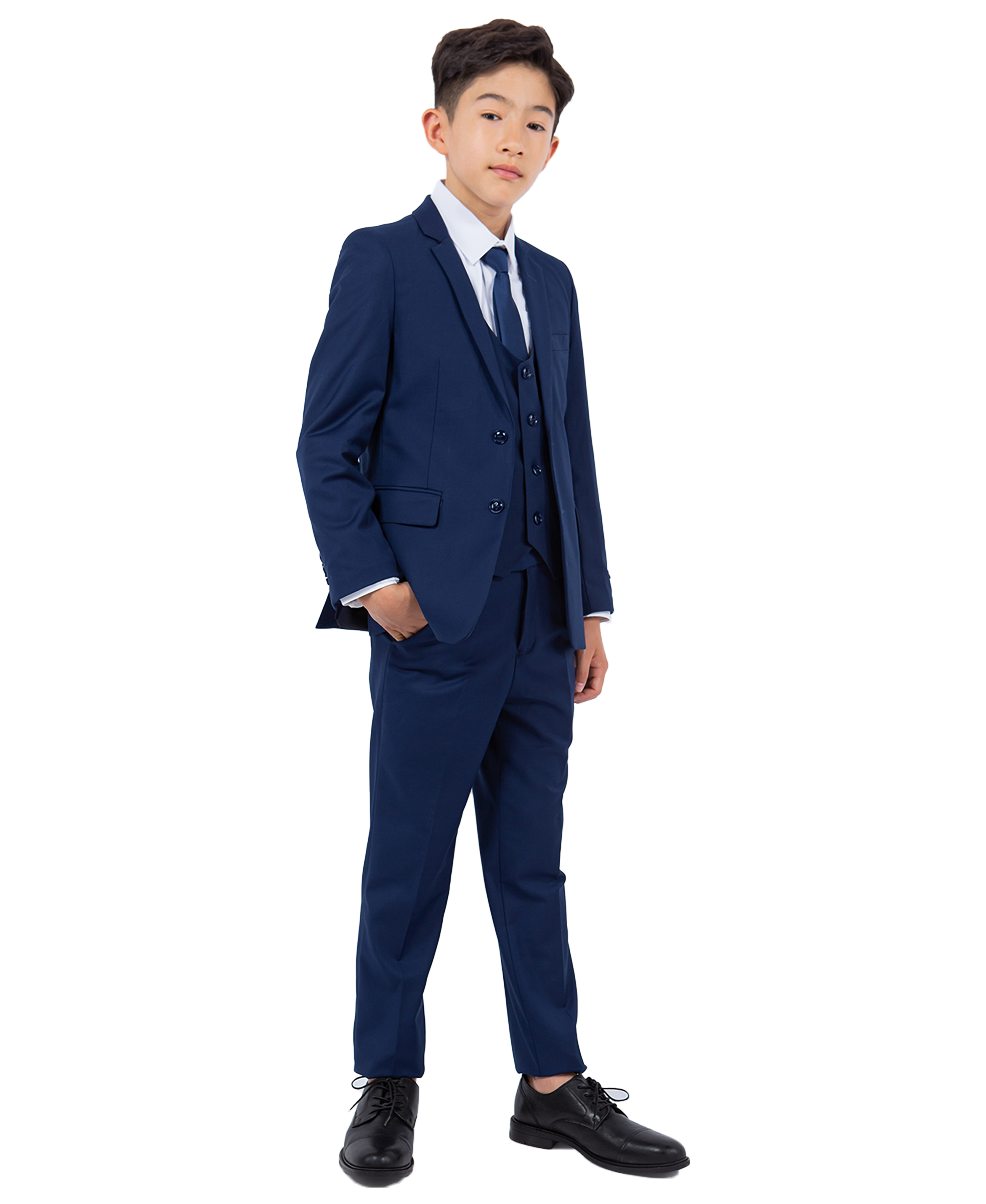 Perry Ellis Boys' 5-Piece Sharkskin Suit Set - Jacket, Vest, Shirt & Tie