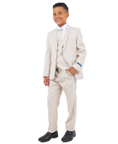 Perry Ellis Slim Fit Boys Suit 5-Piece Set (Sizes 2-20), Tan