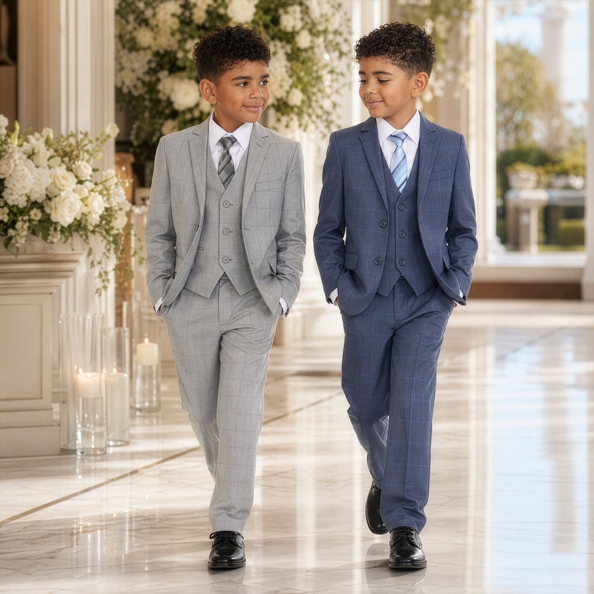 Perry Ellis Boys' Modern Fit 5-Piece Glen Plaid Suit Set – Notch Lapel – Formal Occasion