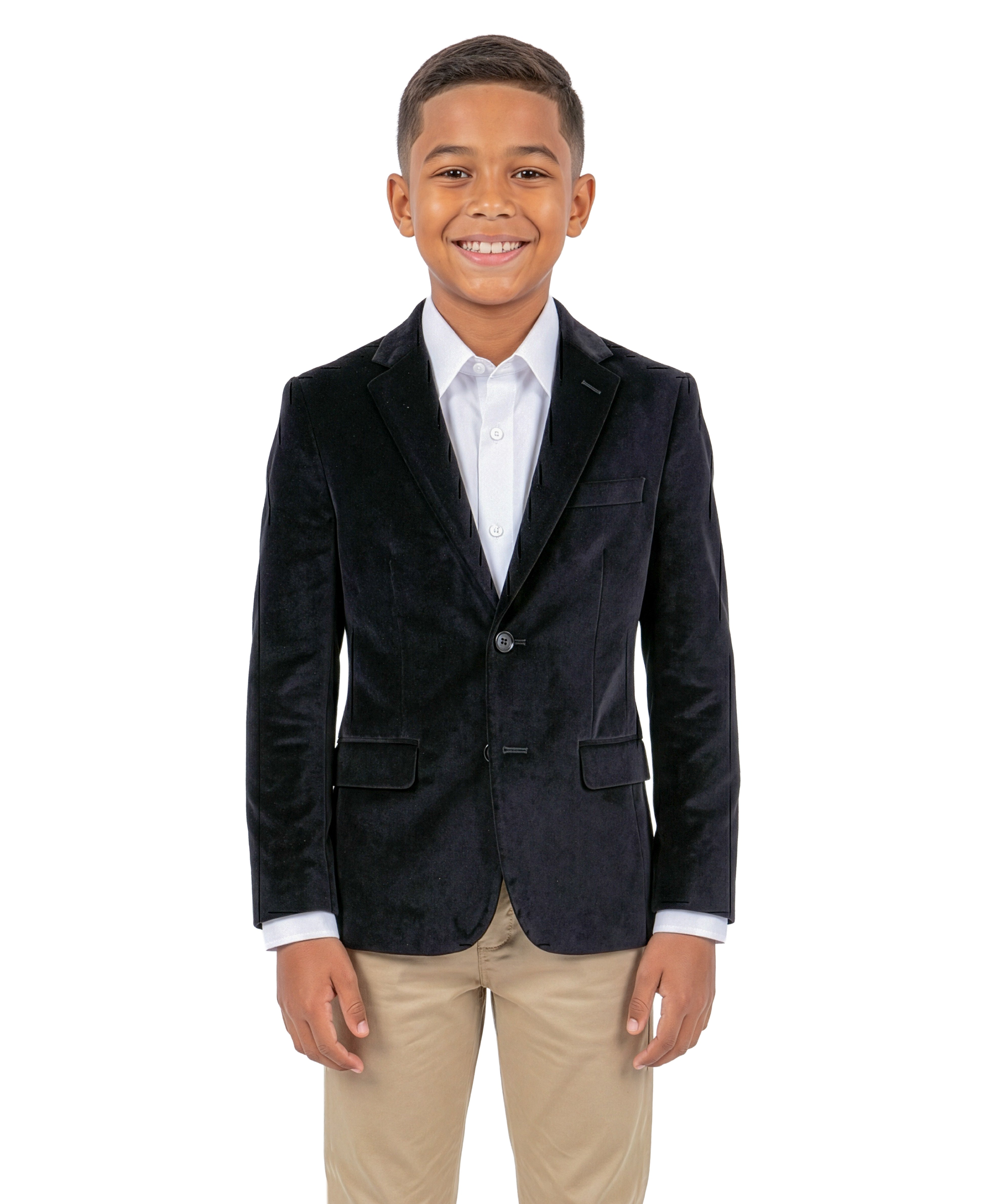 Perry Ellis Boys' Slim Fit Notch Lapel Classic Velvet Blazer – Holiday & Wedding